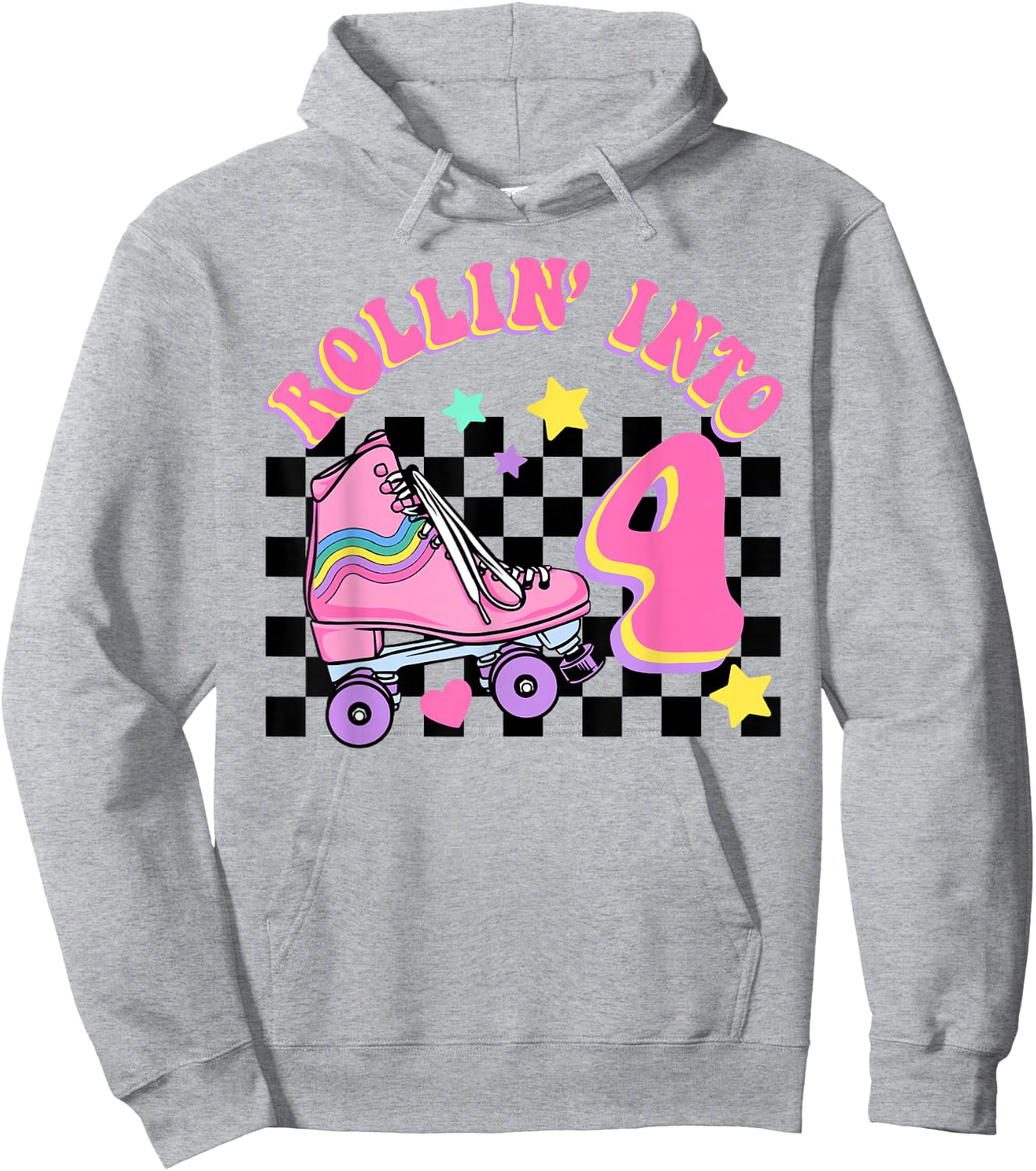 Rolling Into 4 Years Old Skater Groovy Birthday Girls Kids Hoodie - Hoodie | Ash