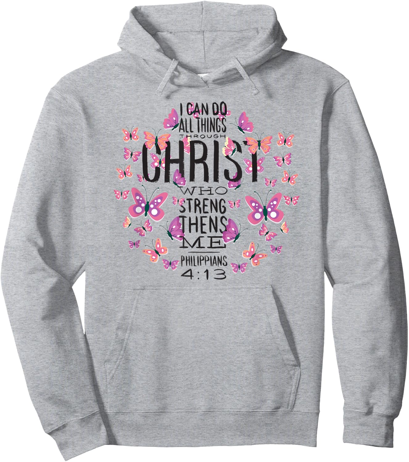 Christian Bible Verse - Beautiful Butterflies - I Can Do All Hoodie - Hoodie | Ash