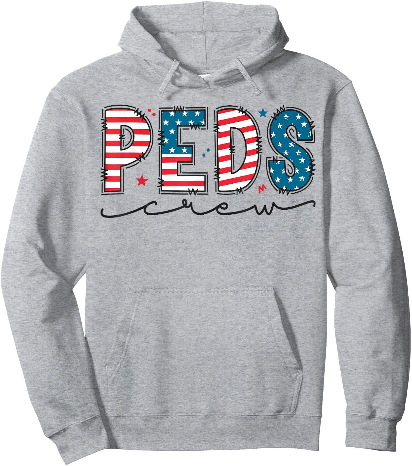 Peds Crew 4th Of July Patriotic Pediatric Nurse USA Flag Hoodie - Hoodie | Ash