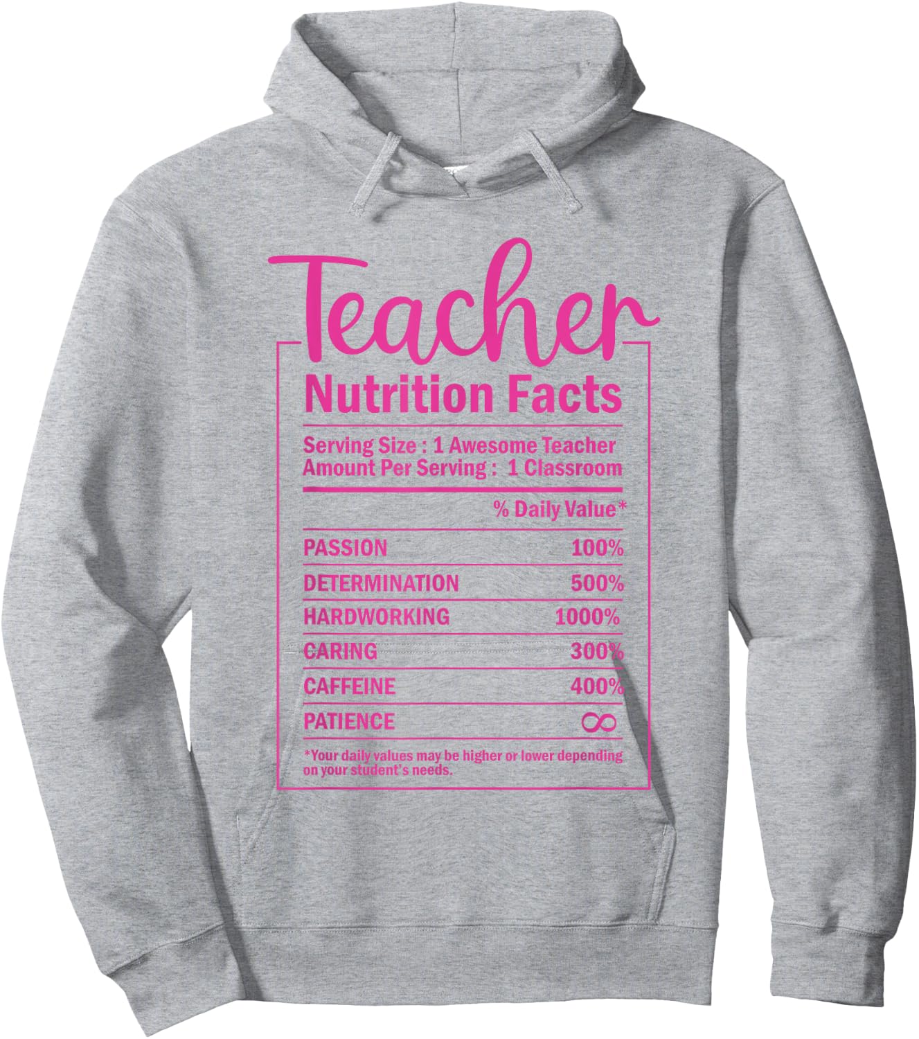 Funny Teacher Nutrition Facts Food Package Labels Teacher Hoodie - Hoodie | Ash