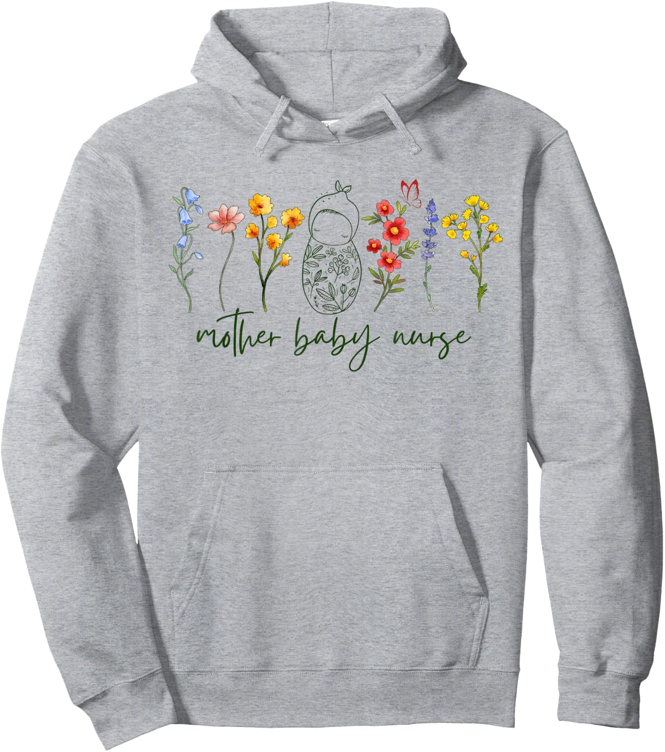 Mother Baby Nurse Wildflower Postpartum Nurse Graduation Hoodie - Hoodie | Ash