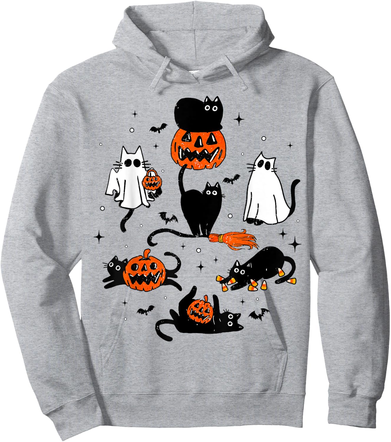 Cute Ghost Black Cat Playing Pumpkin Halloween Costume Men Women Kids Hoodie - Hoodie | Ash