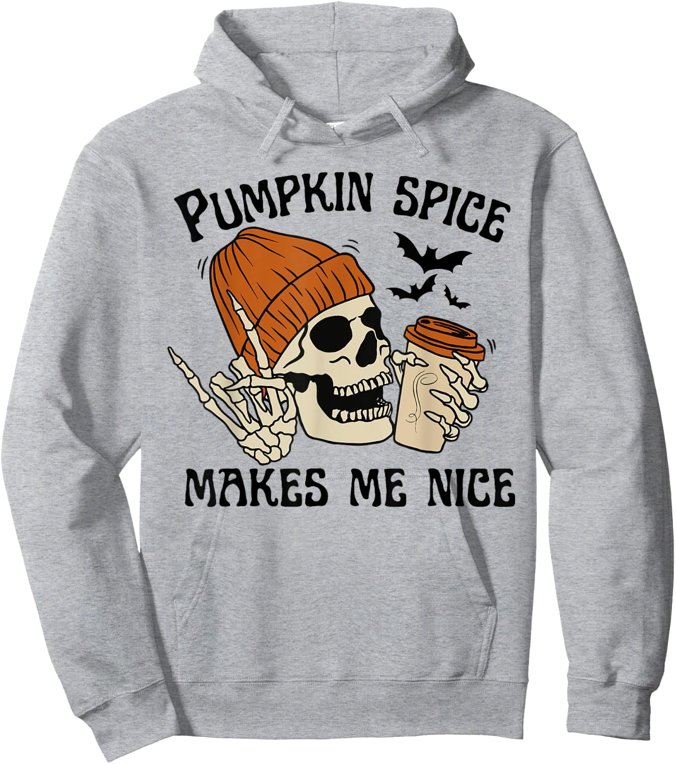 Pumpkin Spice Make Me Nice Retro Skeleton Funny Halloween Hoodie - Hoodie | Ash