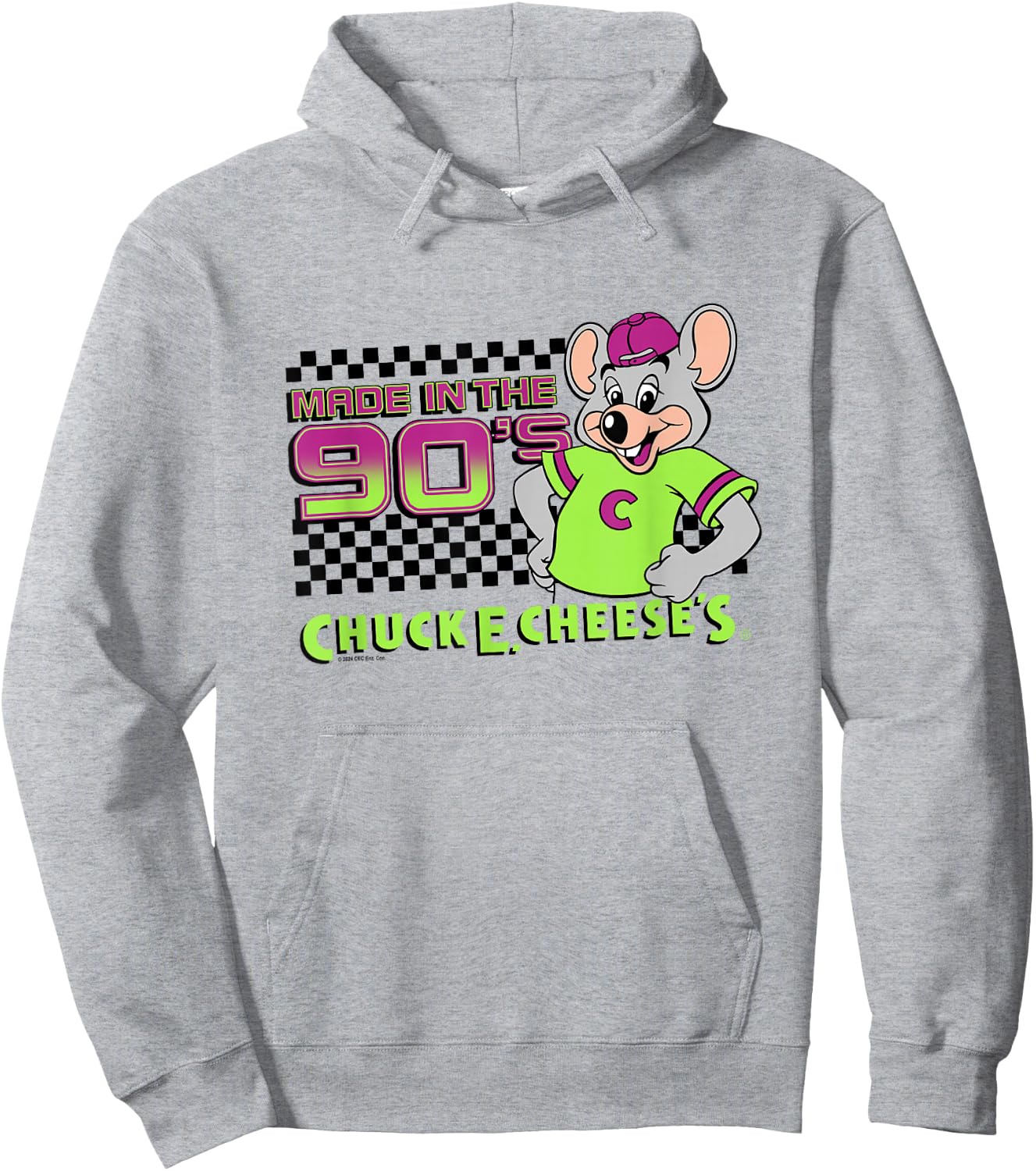 Chuck E. Cheese Made In The 90's Retro Neon Logo Hoodie - Hoodie | Ash