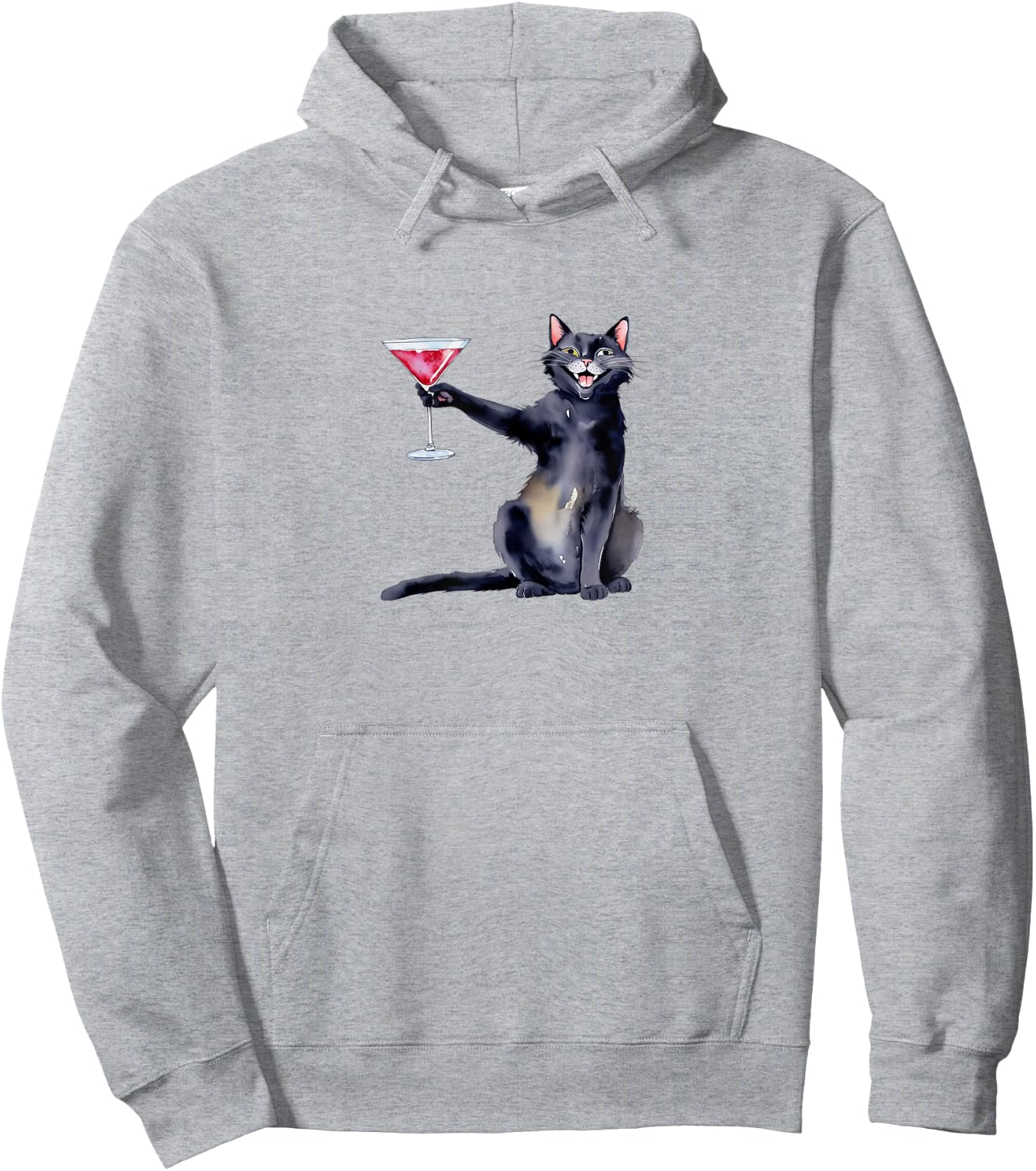 Cat with Martini Glass Cocktail Hoodie - Hoodie | Ash