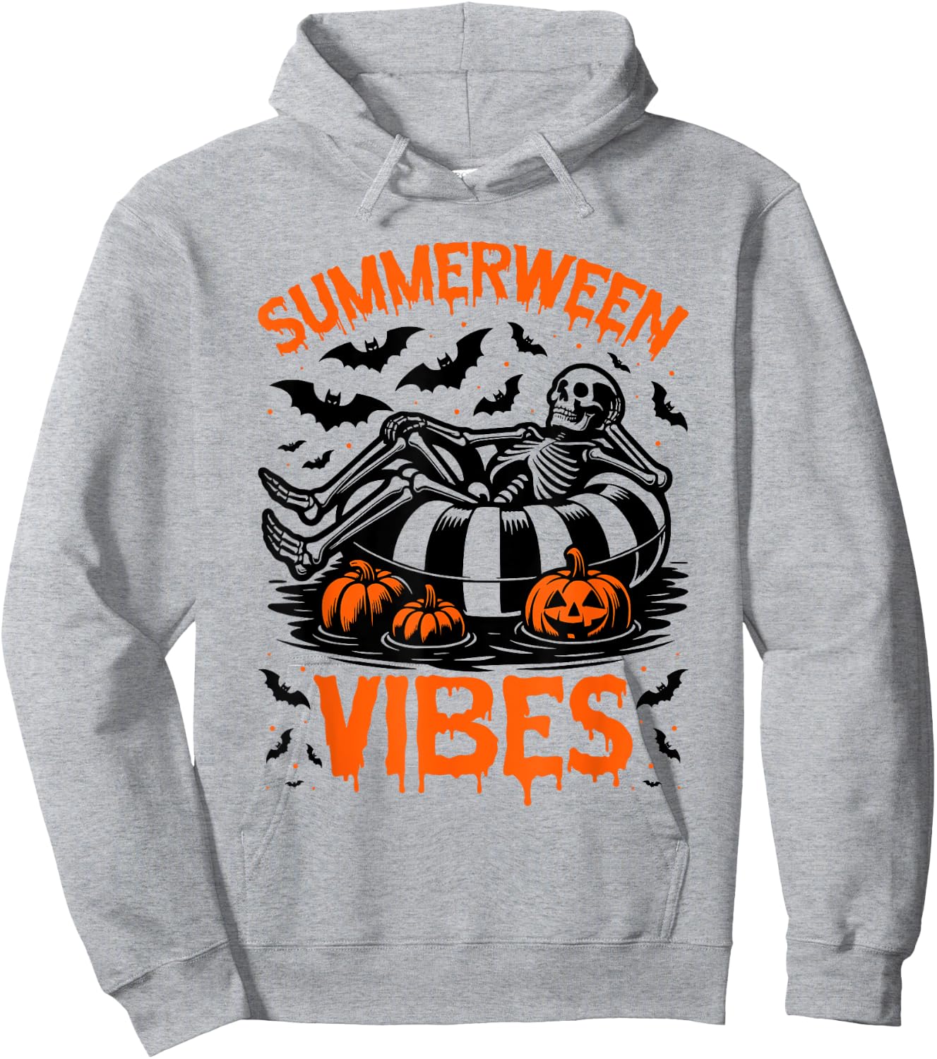 Summerween Vibes Skeleton Float Summer Halloween Hoodie - Hoodie | Ash