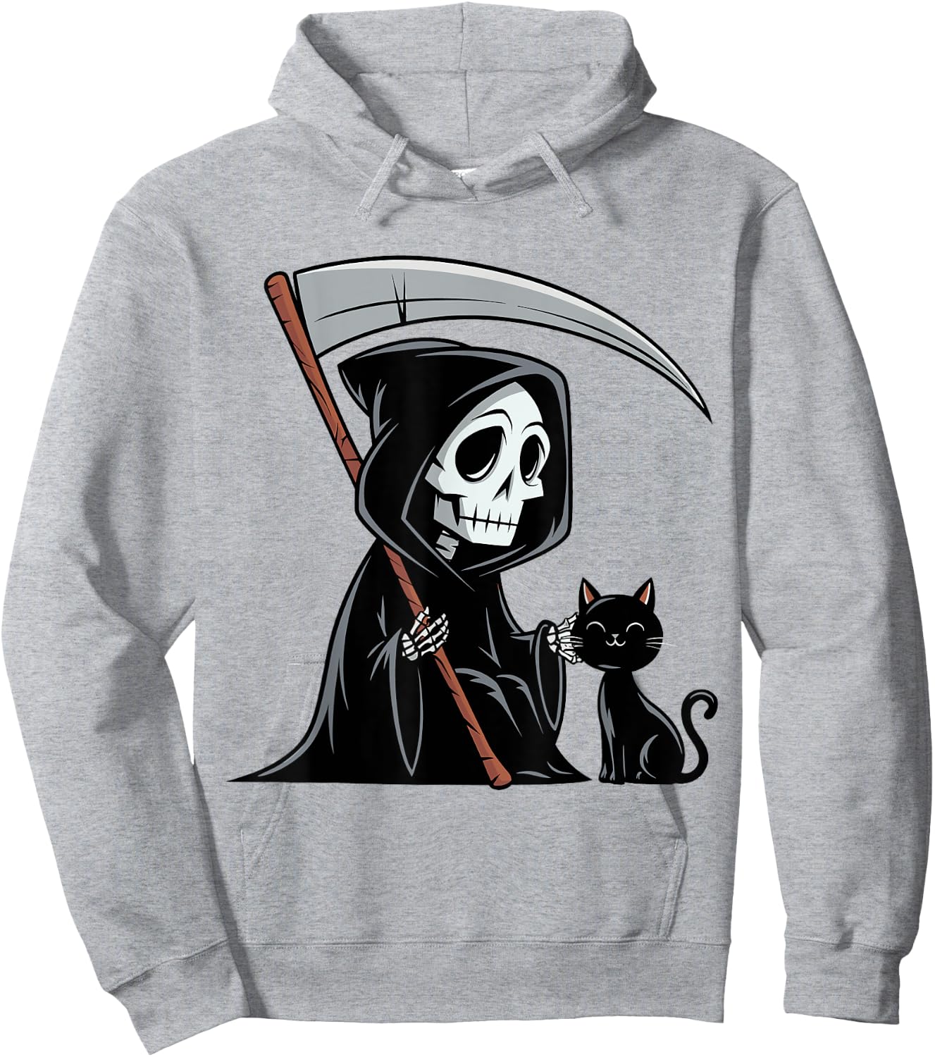 Funny Grim Reaper Black Cat Lovers Spooky Halloween Cats Men Women Hoodie - Hoodie | Ash