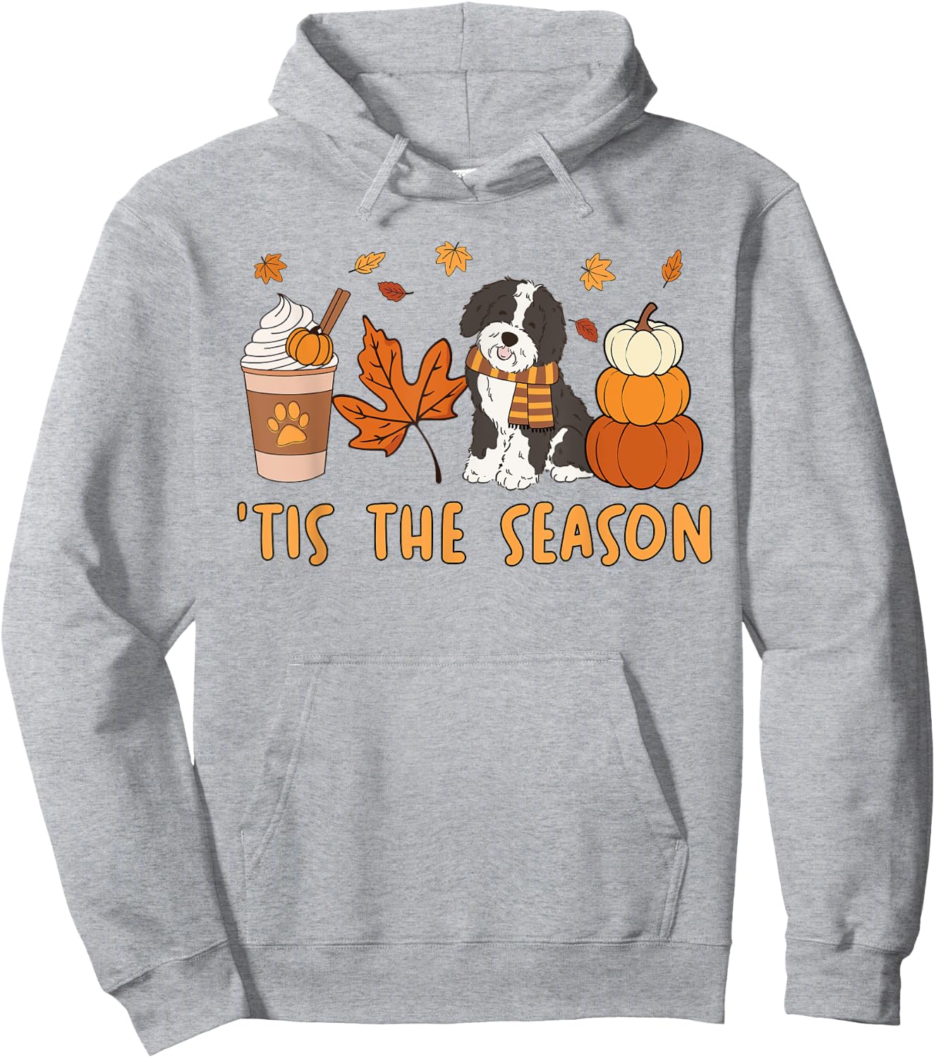 Tis The Season Sheepadoodle Dog Fall Autumn Pumpkin Coffee Women Kids Hoodie - Hoodie | Ash