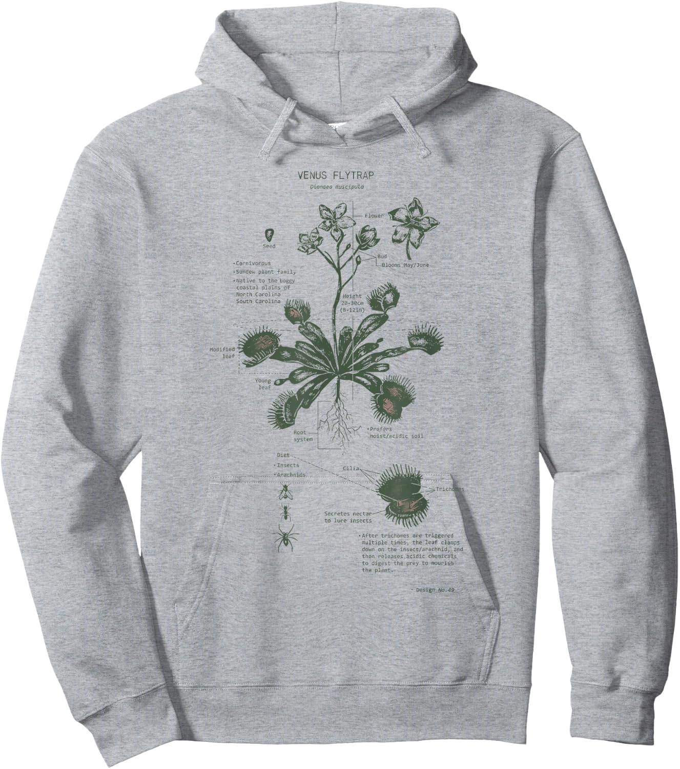 Venus Flytrap Anatomy Diagram Botanical Nature Flower Hoodie - Hoodie | Ash