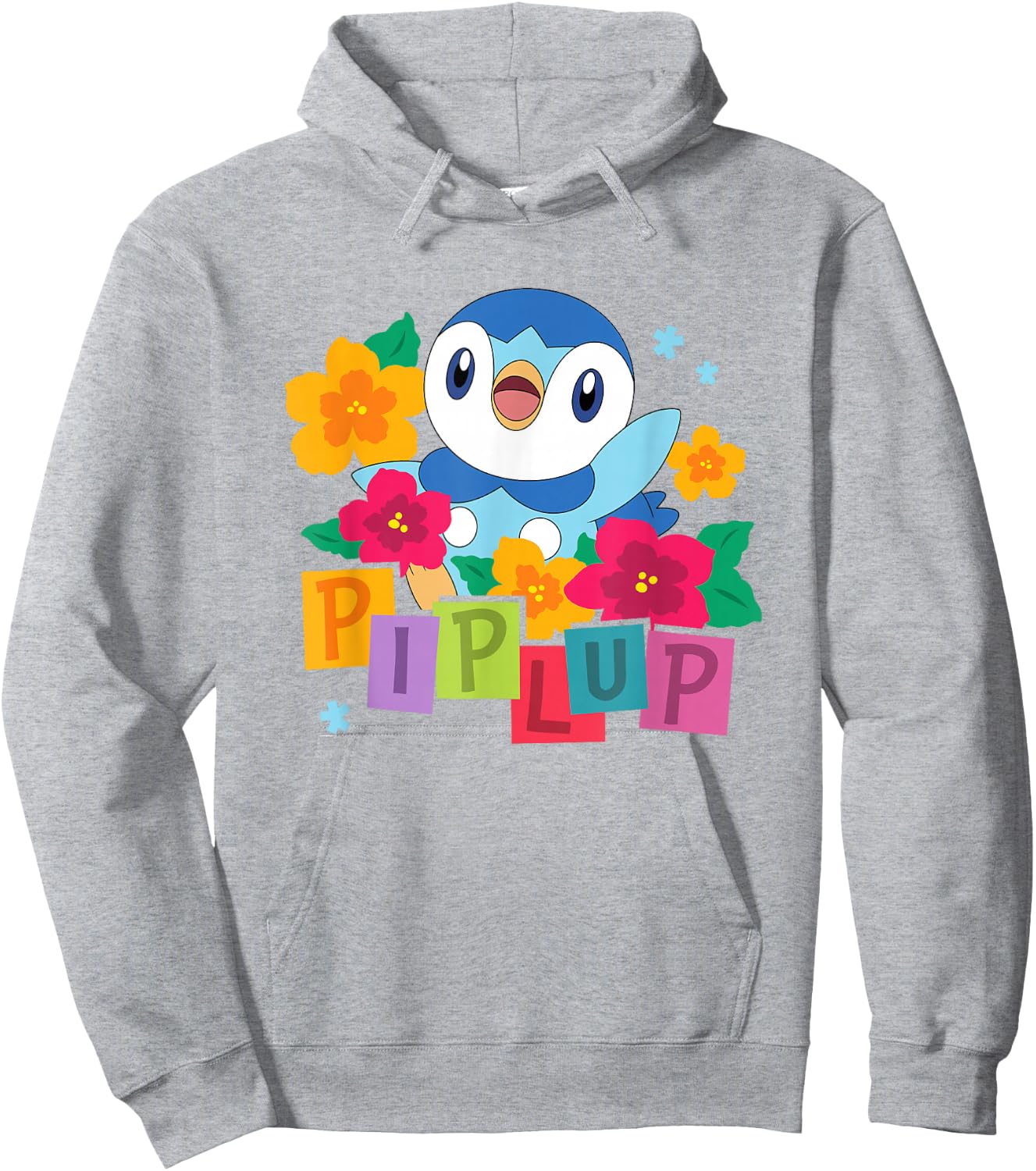 Pokémon Cute Happy Piplup Big Chest Colorful Floral Poster Hoodie - Hoodie | Ash