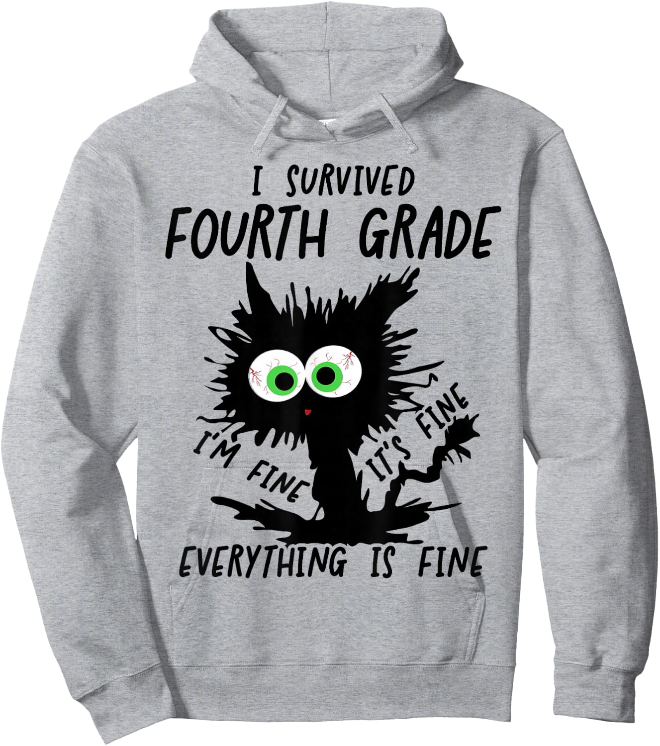 I Survived 4th Grade It's Fine Cat Fourth Grade Grad 2026 Hoodie - Hoodie | Ash
