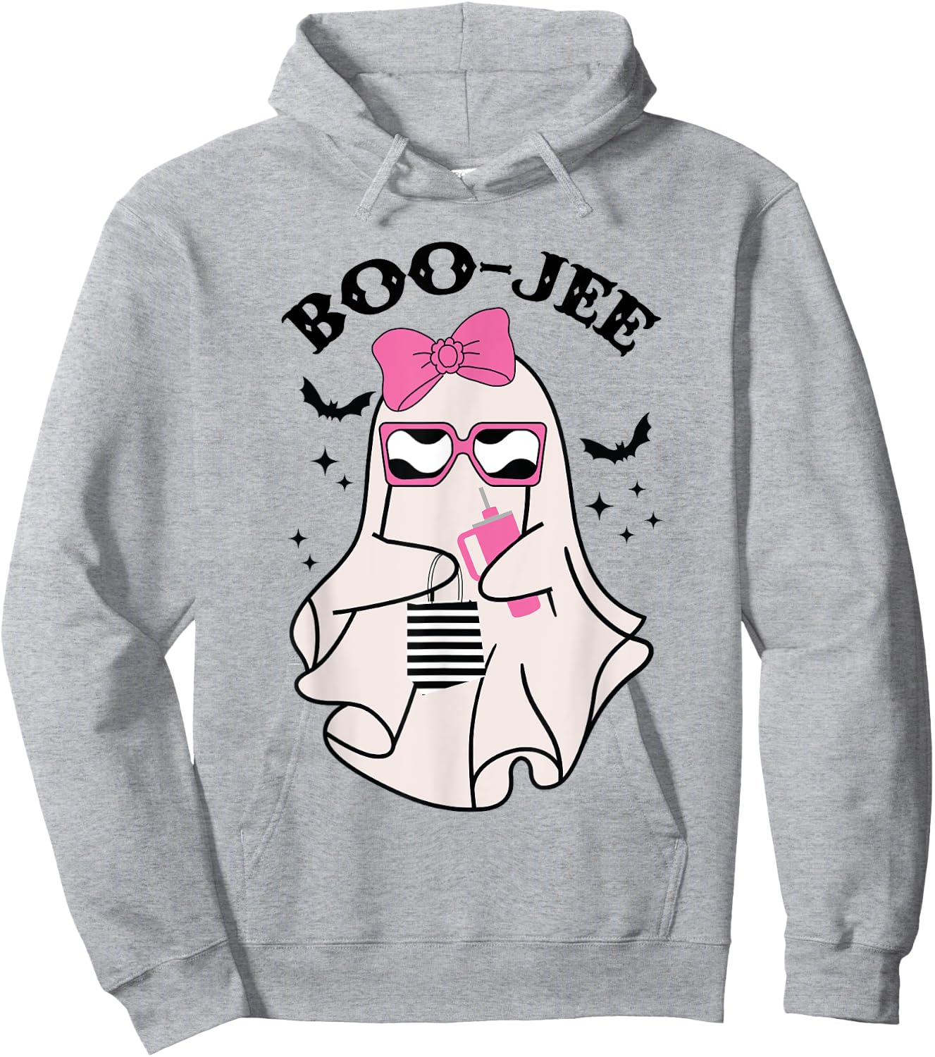Boo-Jee Funny Halloween Cute Pink ghost Spooky season Hoodie - Hoodie | Ash