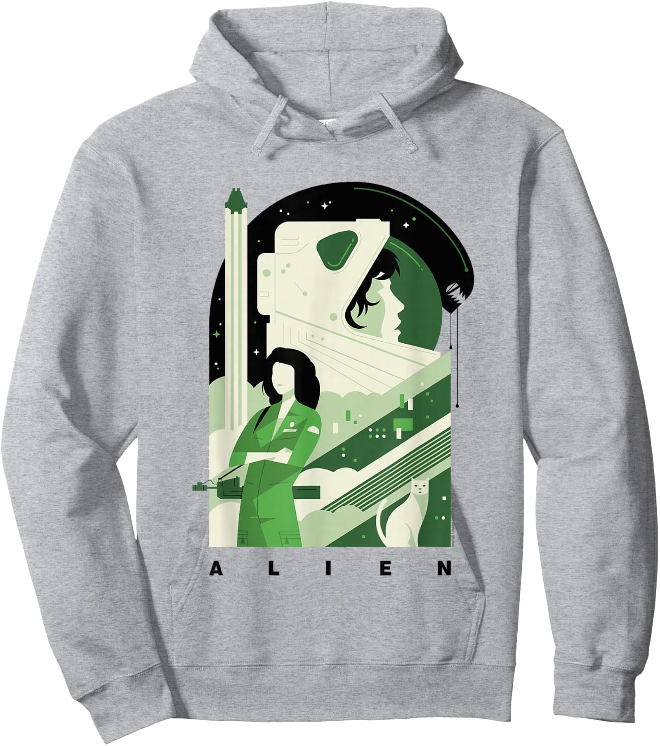 Aliens Iconic Strong Ellen Ripley Silhouette Chest Poster Hoodie - Hoodie | Ash