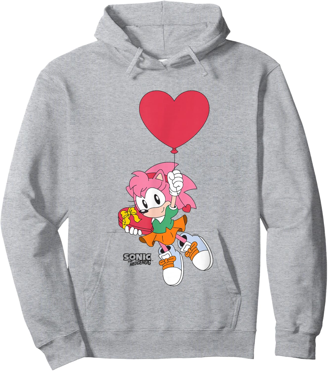 Sonic The Hedgehog Valentine's Day Cute Amy Rose Chest Logo Hoodie - Hoodie | Ash