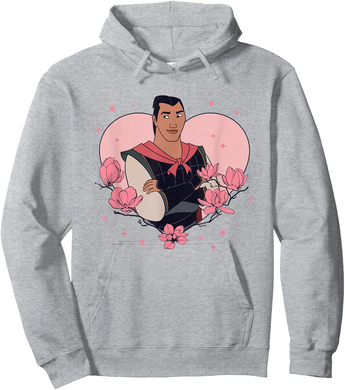 Disney Mulan Valentine's Day Li Shang Heart Shape Chest Logo Hoodie - Hoodie | Ash