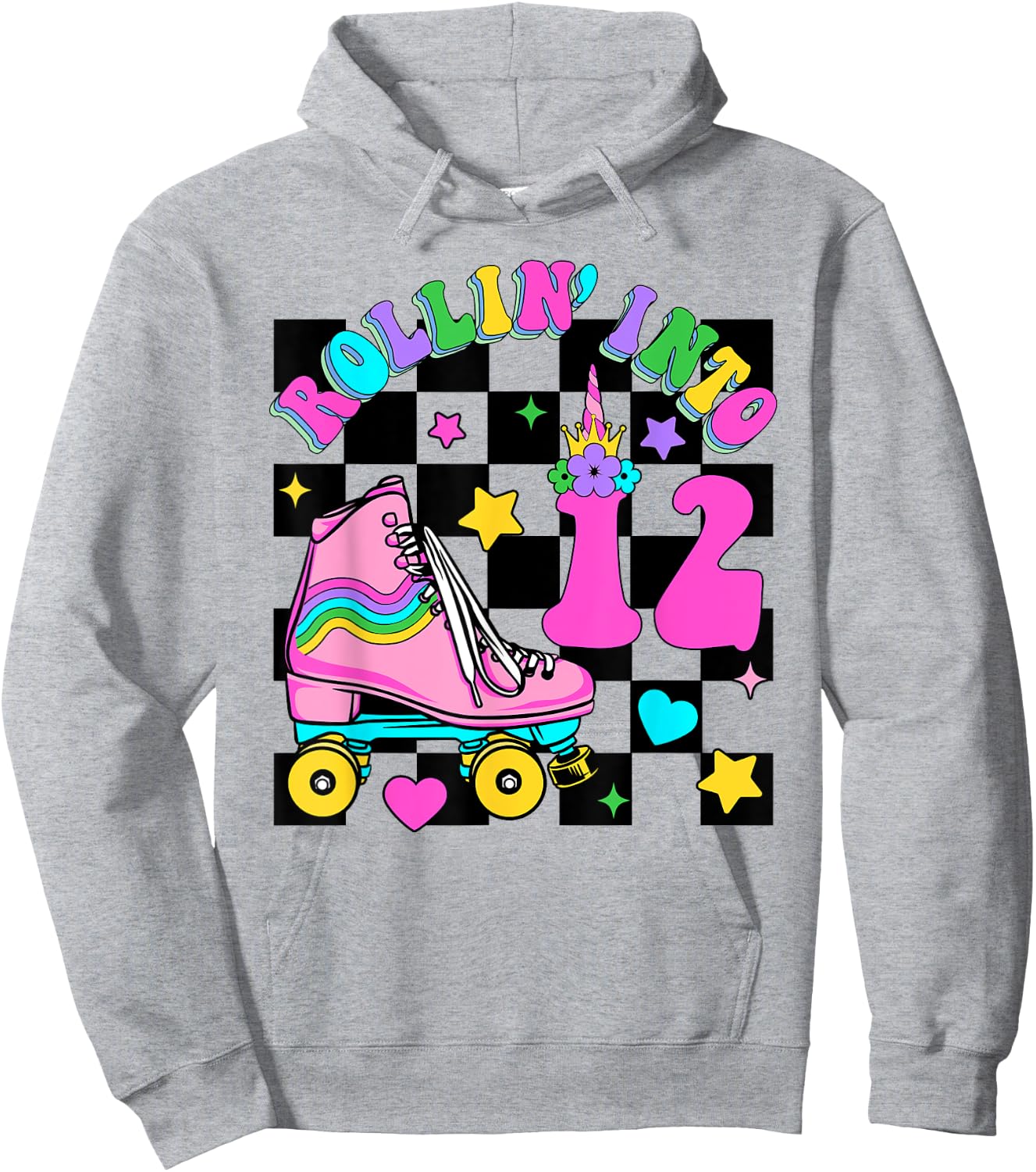 Rolling Into 12 Years Old Skater 12th Birthday Kids Girls Hoodie - Hoodie | Ash