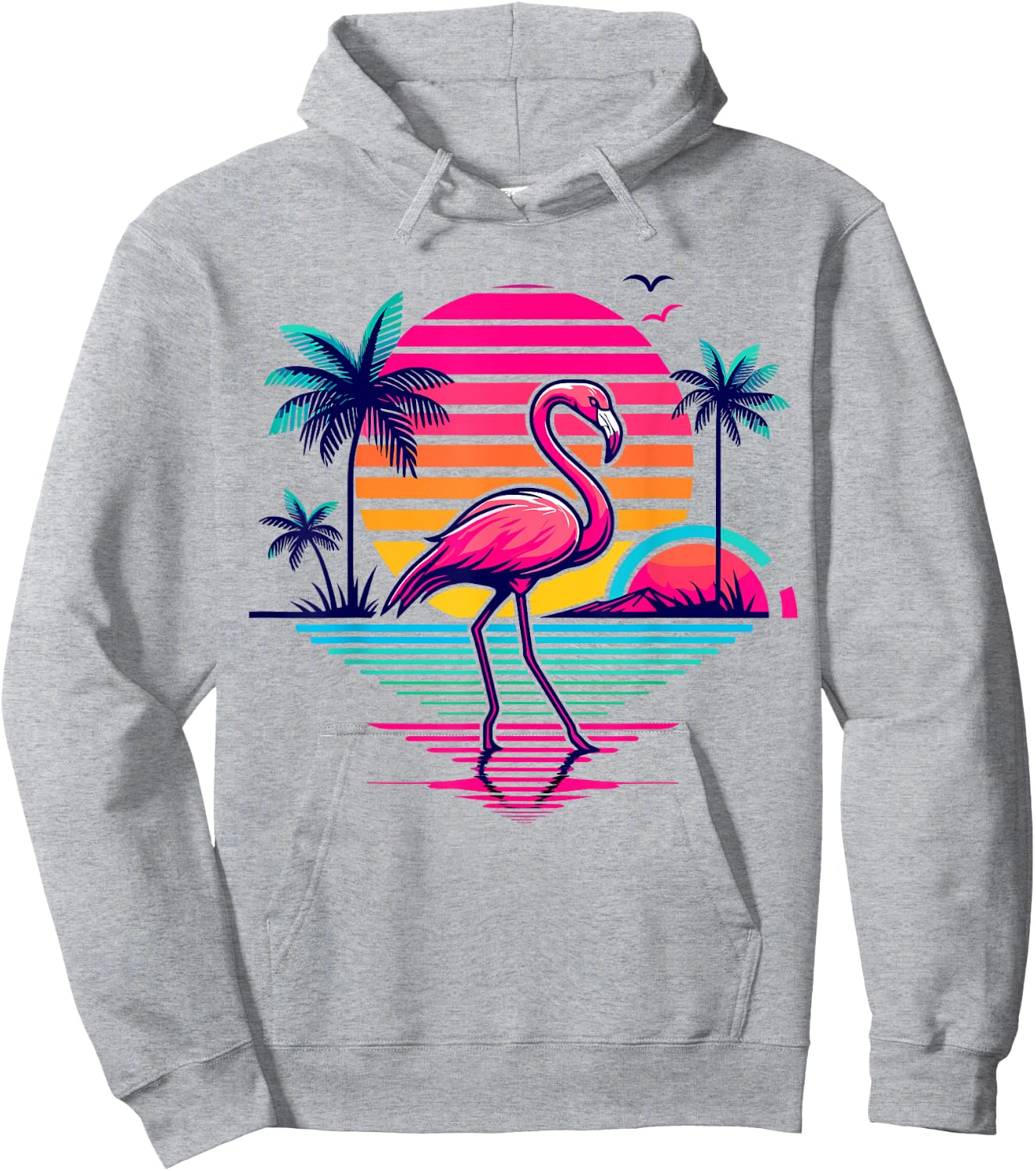 Flamingo Beach Summer Palm Trees Tropical Summer Women Girls Kids Hoodie - Hoodie | Ash