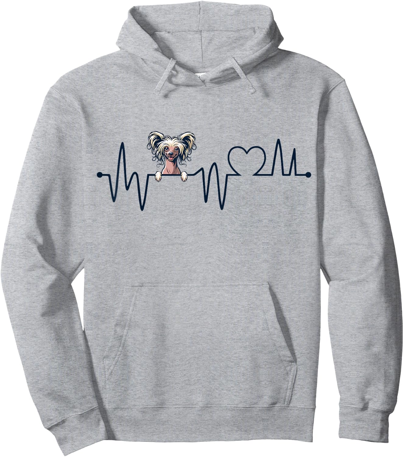 Chinese Crested Dog Heartbeat - Men Women Kids Crested Lover Hoodie - Hoodie | Ash