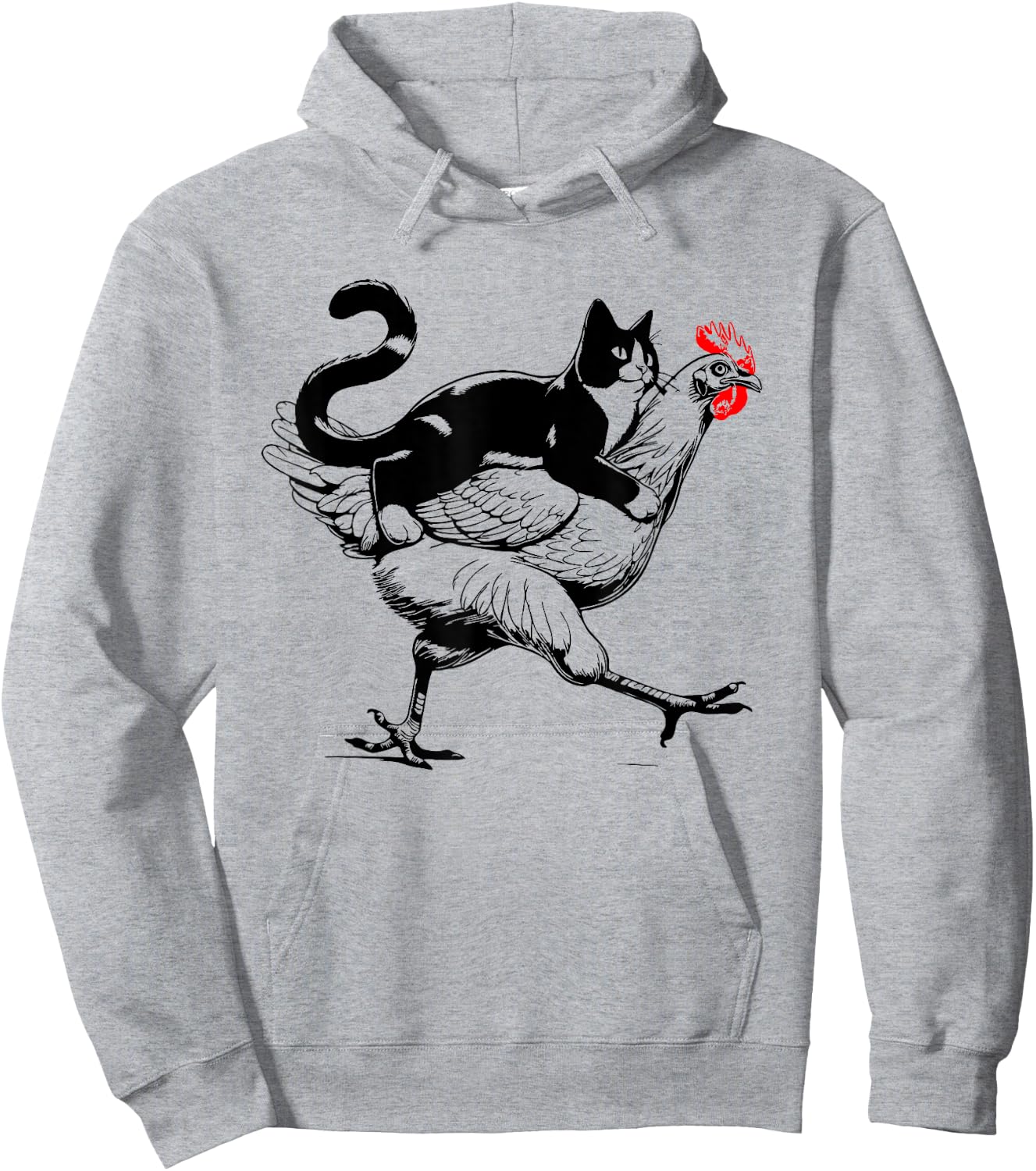 Tuxedo Cat on a Chicken Funny tuxedo cat riding a chicken Women Girls Kids Hoodie - Hoodie | Ash