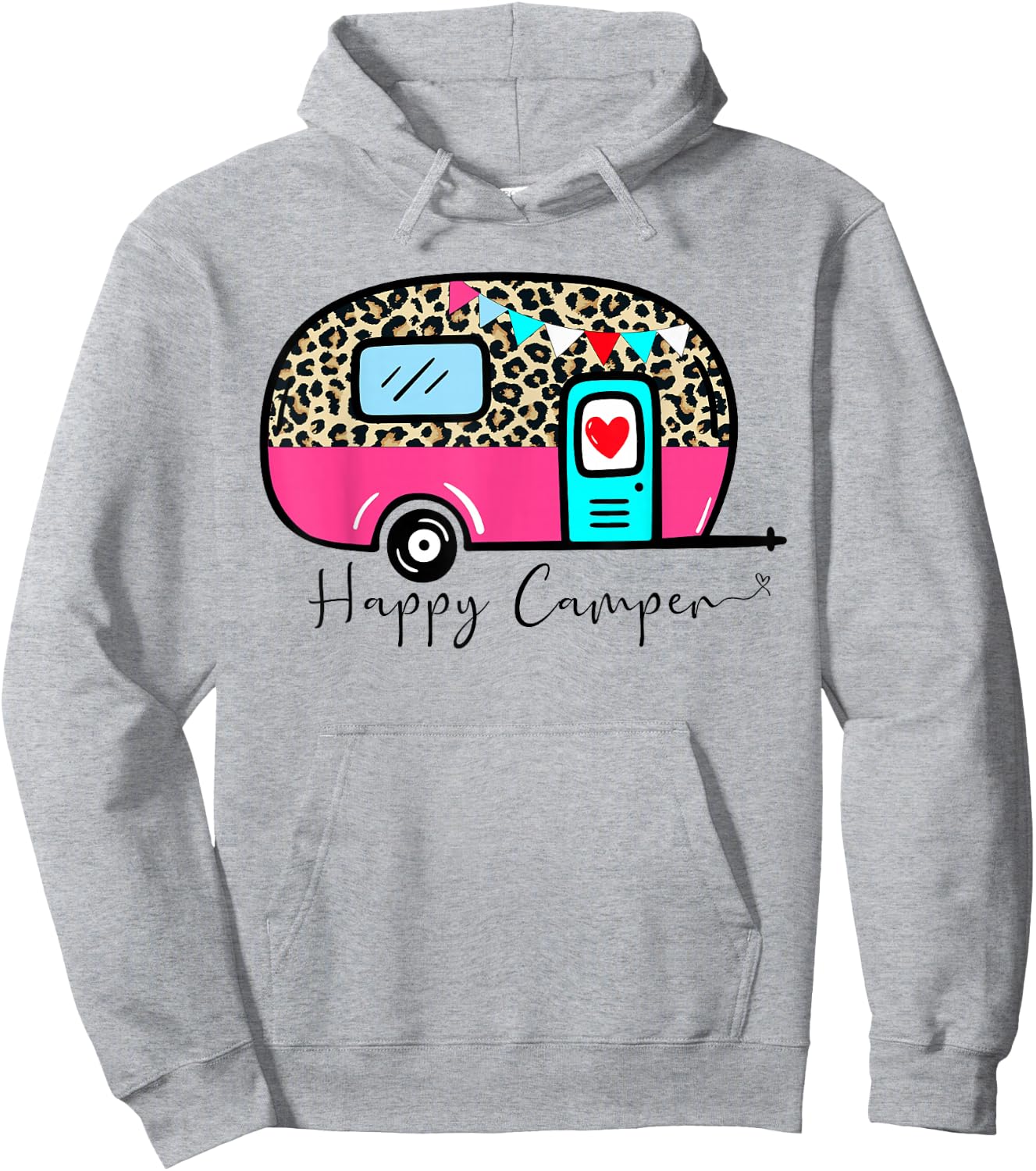 Camper Happy Summer Camp Camping Leopard Funny Glamping Hoodie - Hoodie | Ash