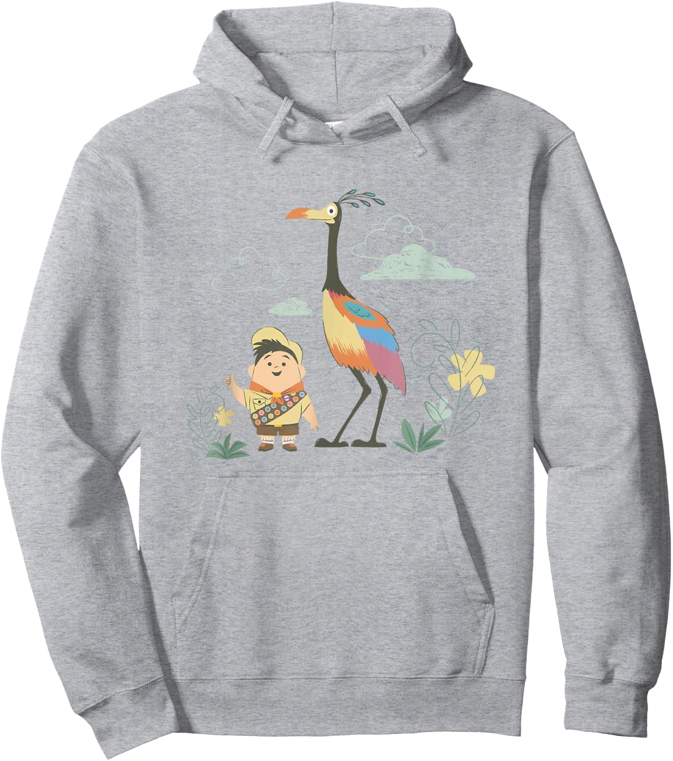 Disney Pixar Up Happy Cute Russell and Kevin Chest Logo Hoodie - Hoodie | Ash
