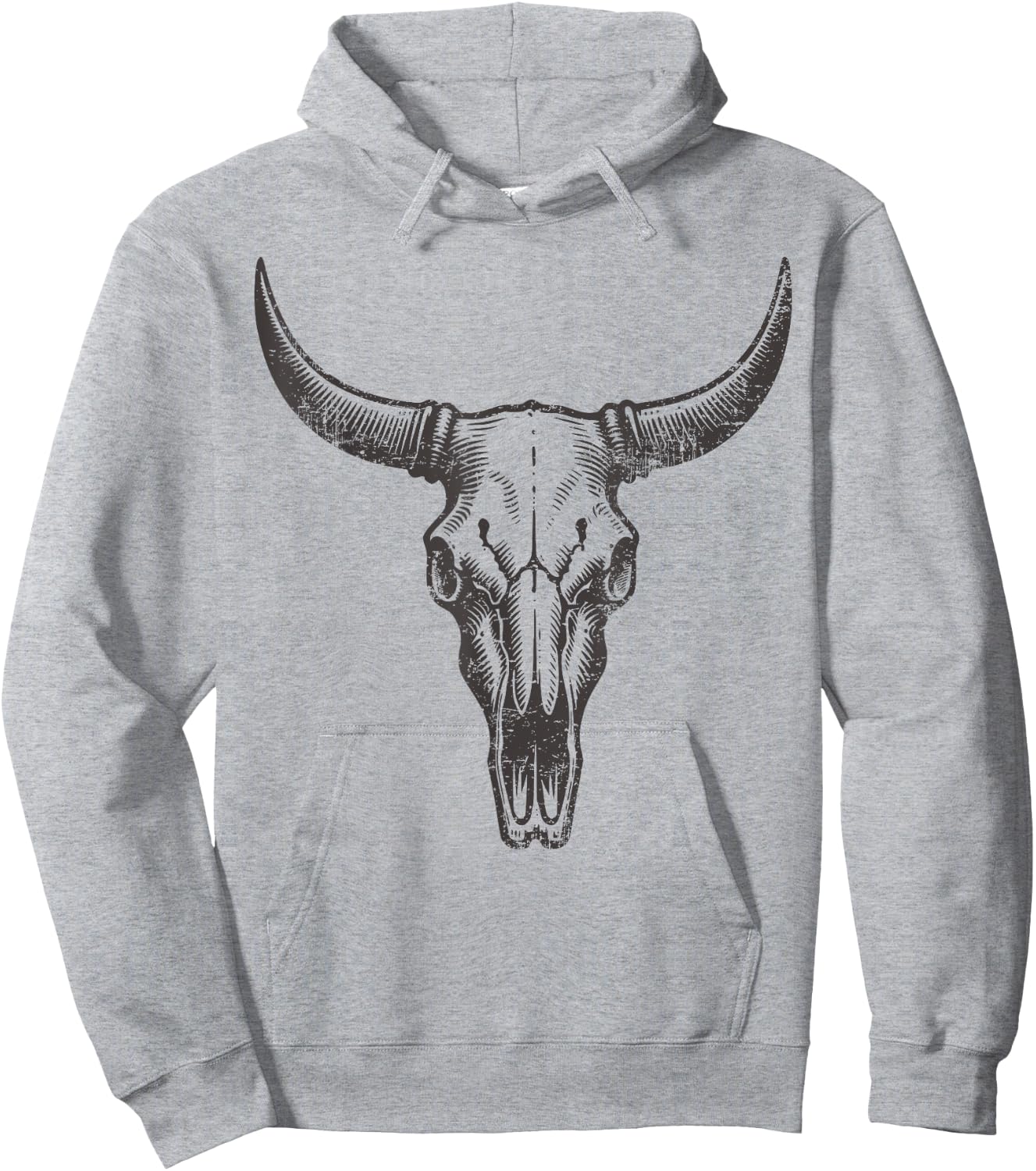 Vintage Western Cow Skull Rustic Country Men Women Graphic Hoodie - Hoodie | Ash