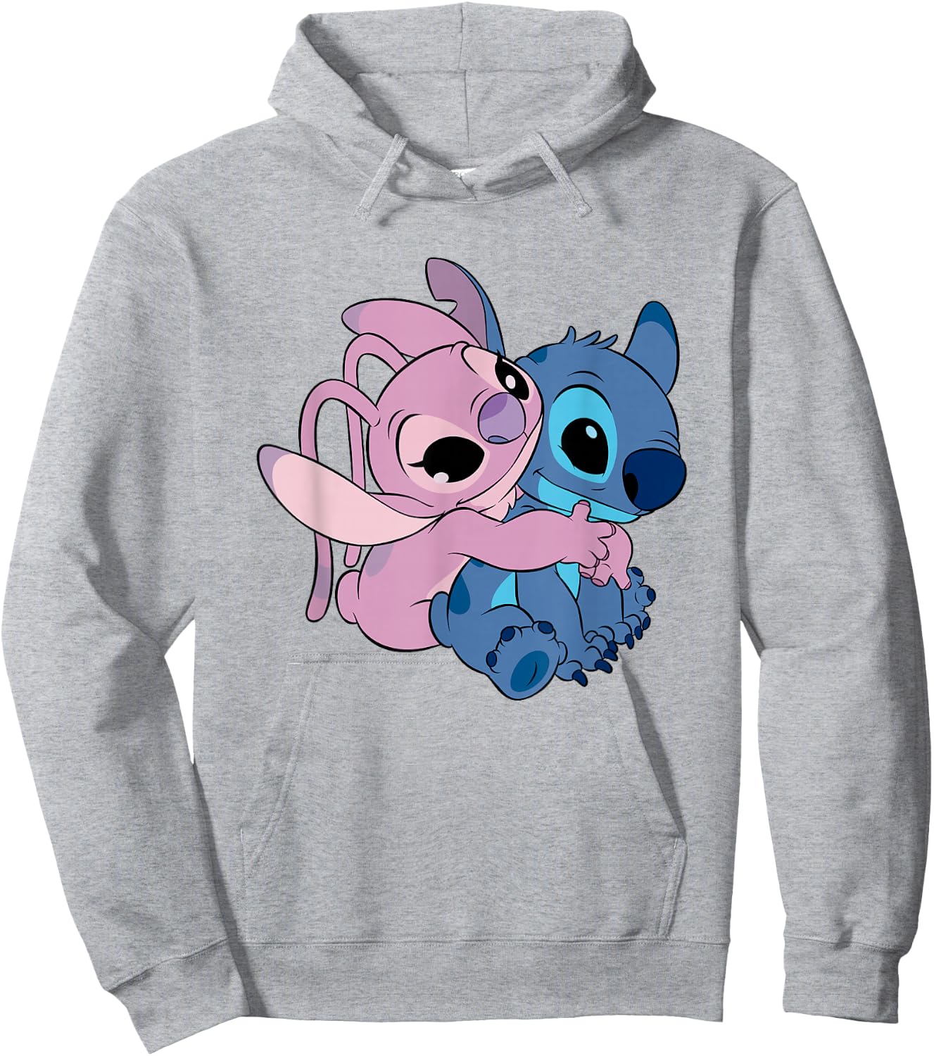 Disney Lilo & Stitch Cute Angel & Stitch Hugging Chest Logo Hoodie - Hoodie | Ash