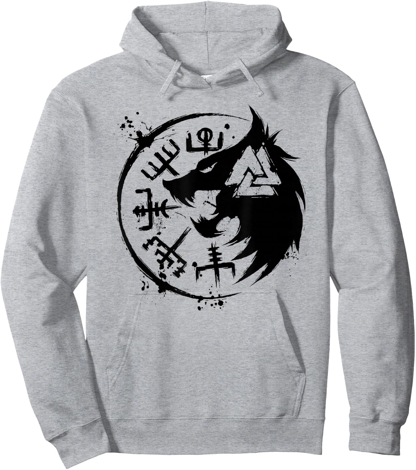 Fenrir Wolf Fenris-Wolf - Viking Vegvisir Valknut Hoodie - Hoodie | Ash