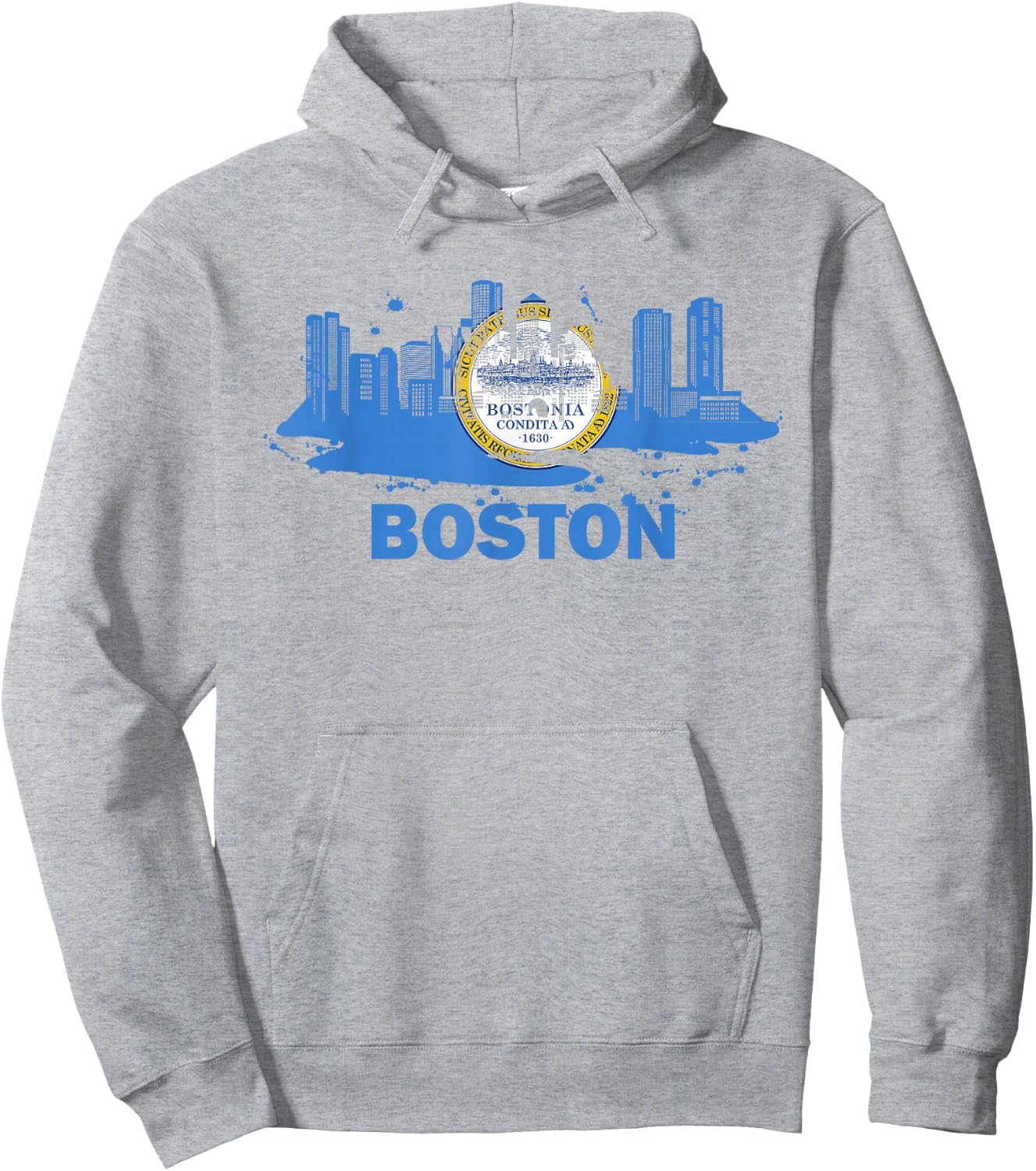 Boston City Flag Downtown Boston Skyline Hoodie - Hoodie | Ash