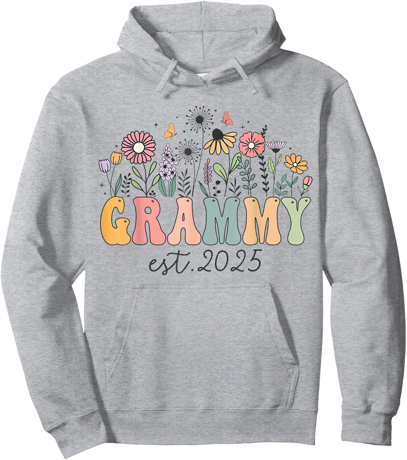 Grammy Est. 2025 Floral Groovy Retro Hippie Wildflower Hoodie - Hoodie | Ash