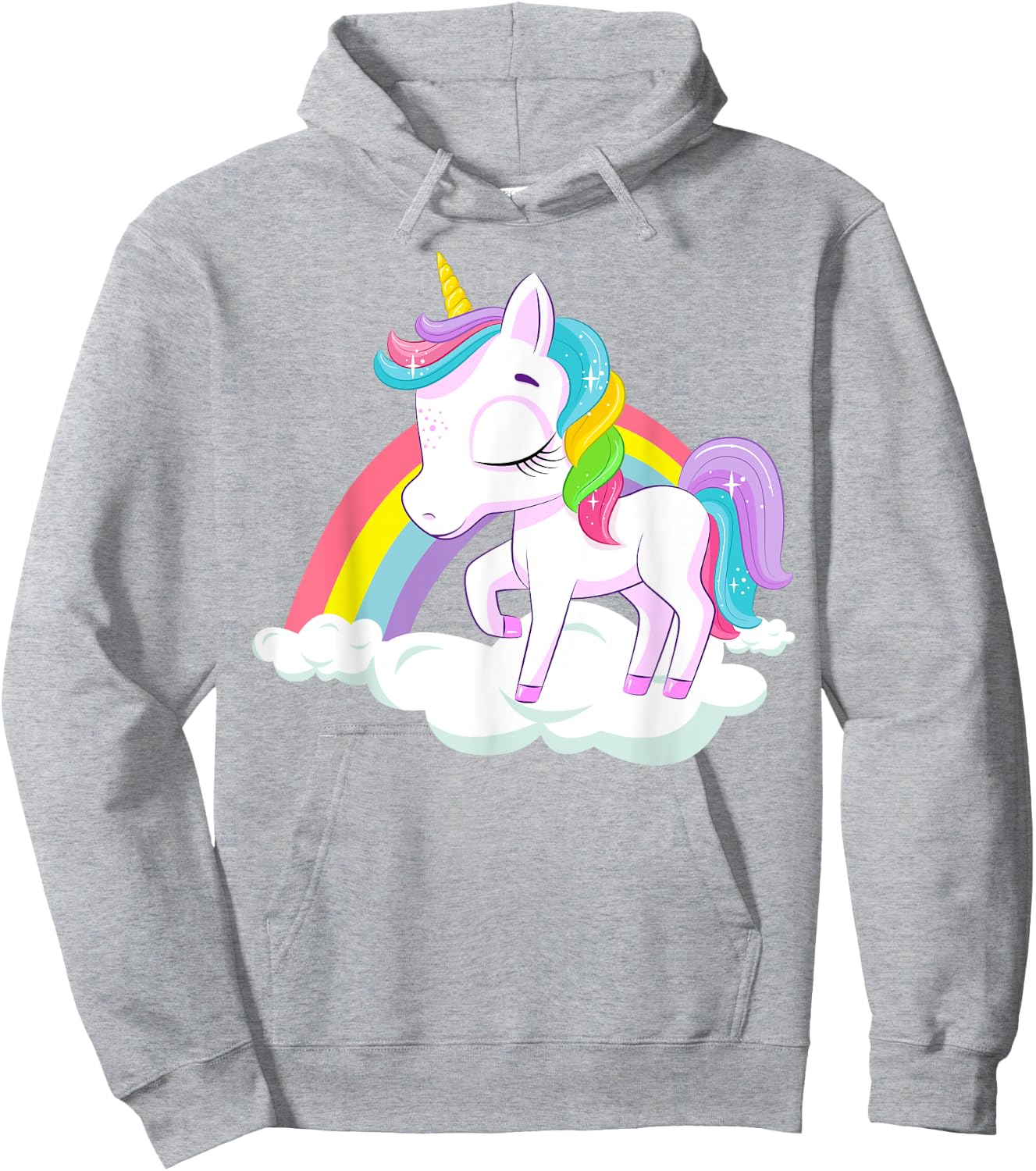Pink Rainbow Unicorn Baby Dancing on Fluffy Clouds Hoodie - Hoodie | Ash