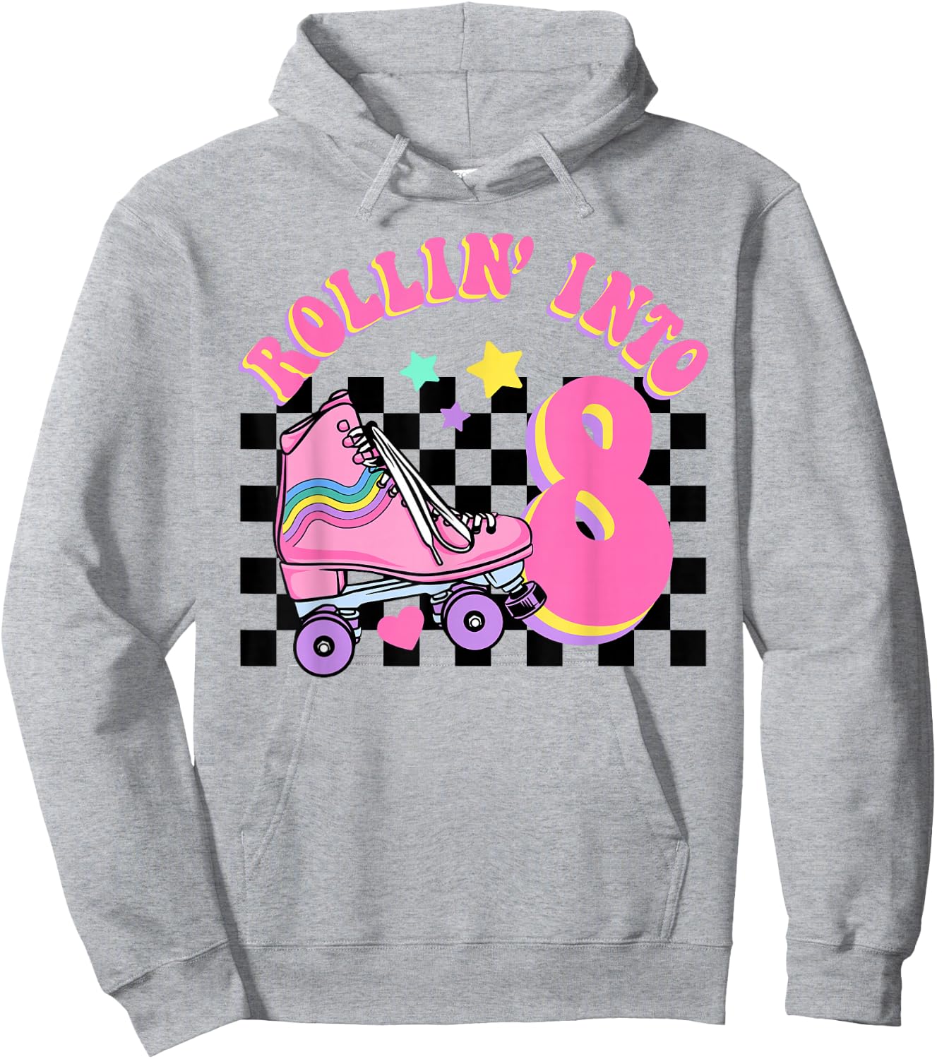 Rolling Into 8 Years Old Skater Groovy Birthday Girls Kids Hoodie - Hoodie | Ash