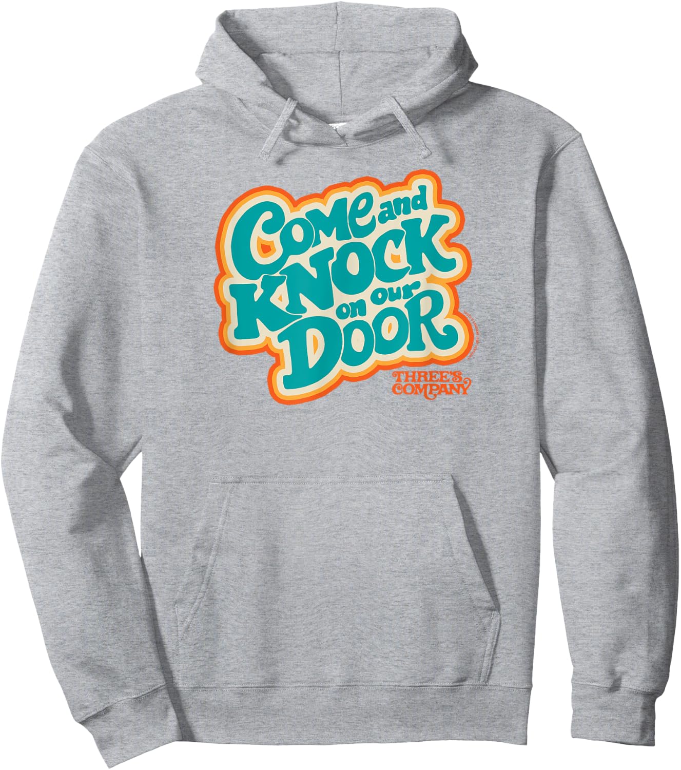 Three's Company Come And Knock On Our Door Retro Typography Hoodie - Hoodie | Ash