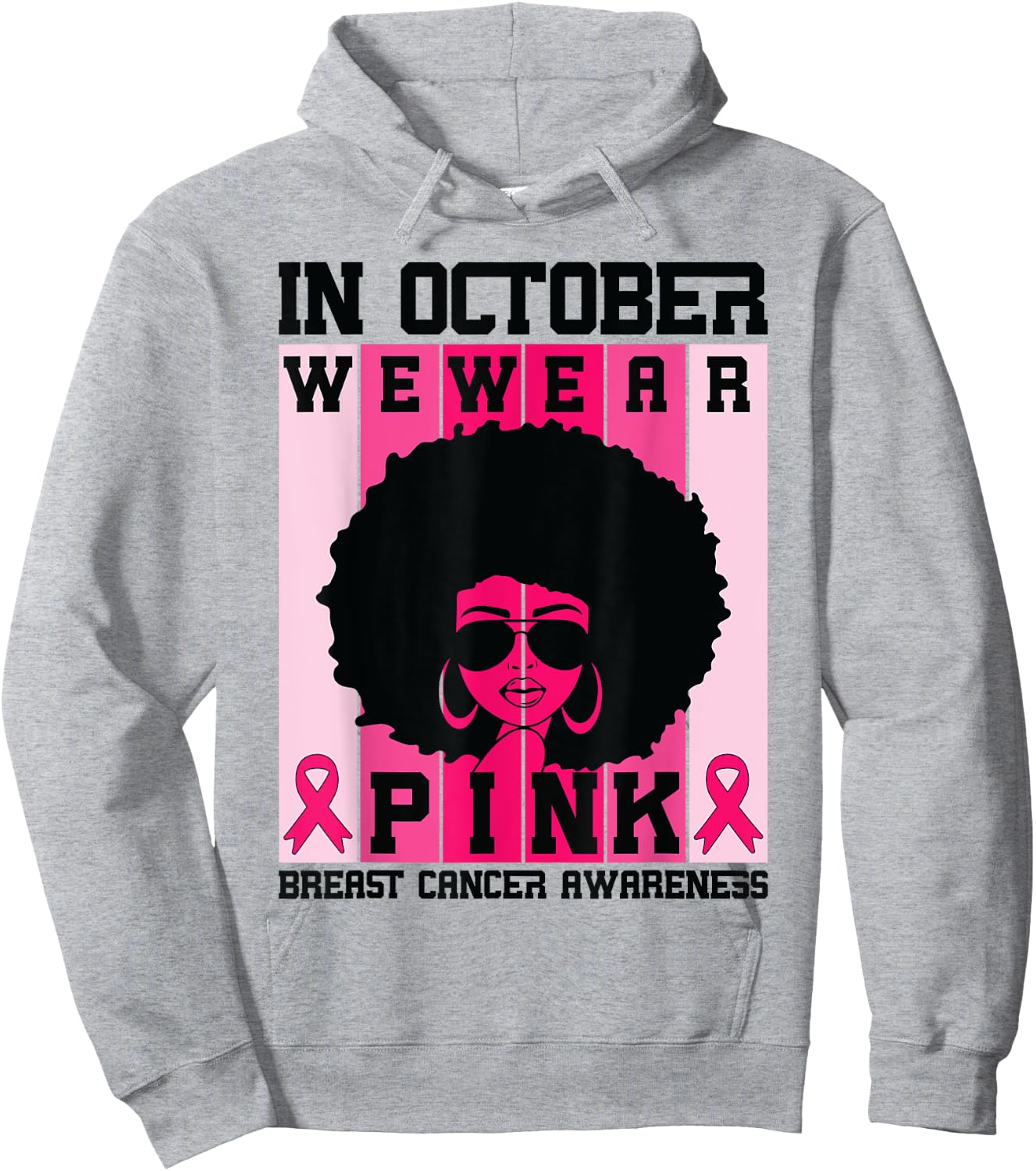 Black Woman Queen In October We Wear Pink Breast Cancer Hoodie - Hoodie | Ash