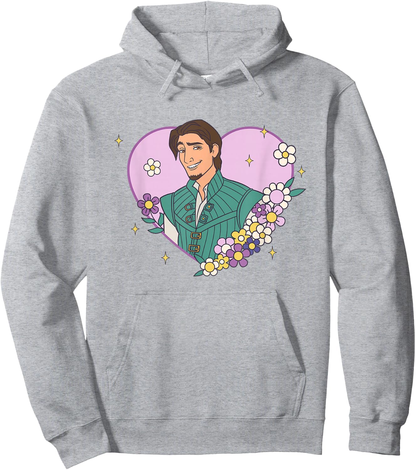 Disney Tangled Valentine's Day Flynn Floral Hear Shape Logo Hoodie - Hoodie | Ash