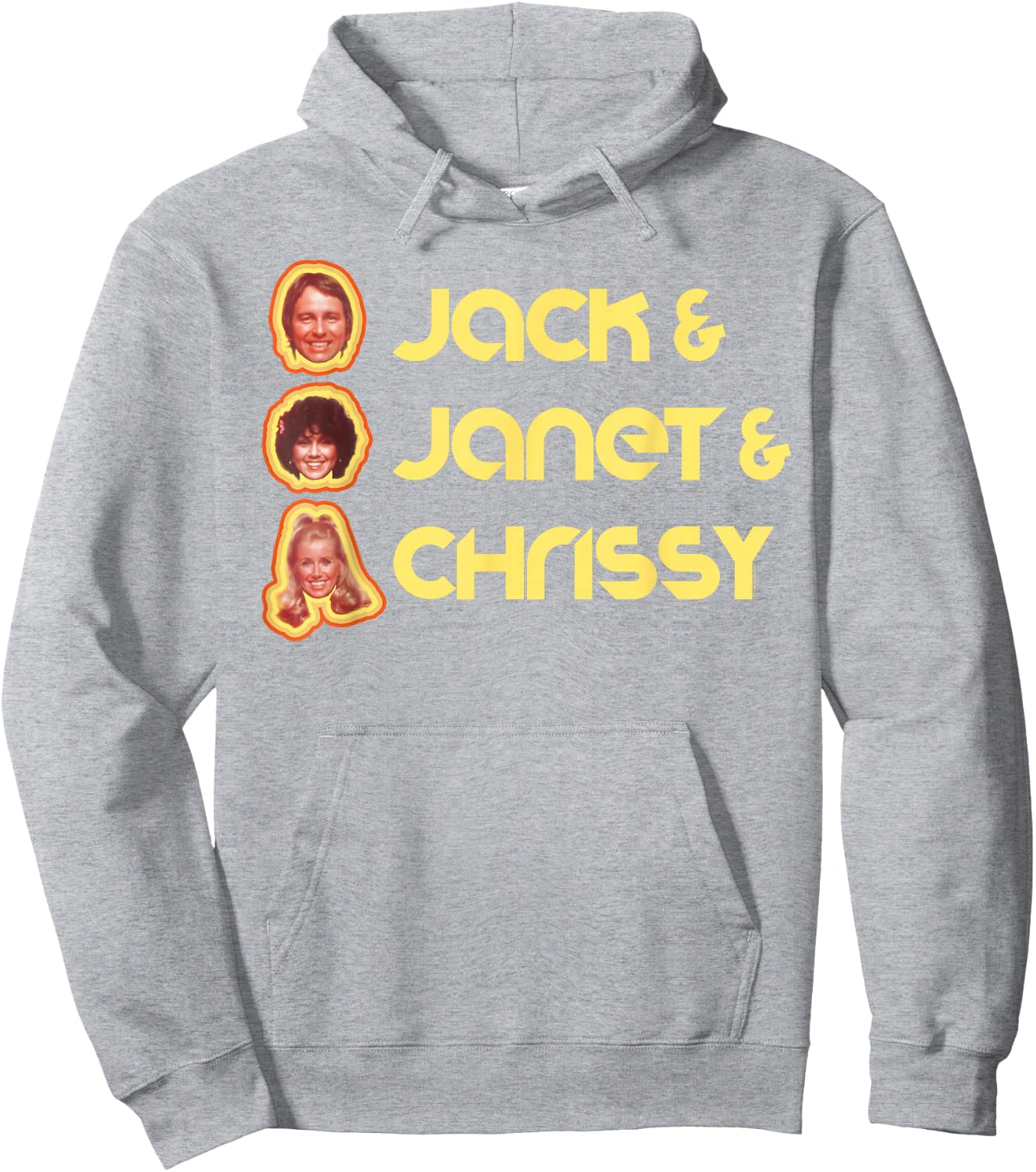 Jack & Janet & Chrissy Three's Company Roommate Faces Retro Hoodie - Hoodie | Ash