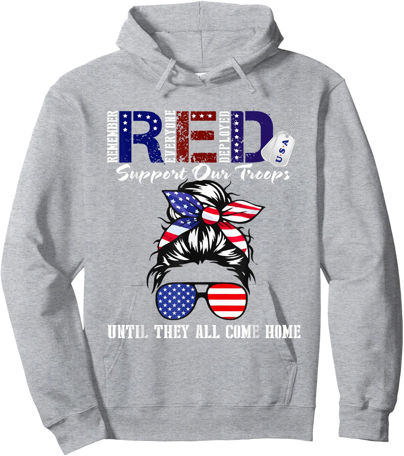 On Friday We Wear Red Military Support Troops Red US Flag Hoodie - Hoodie | Ash