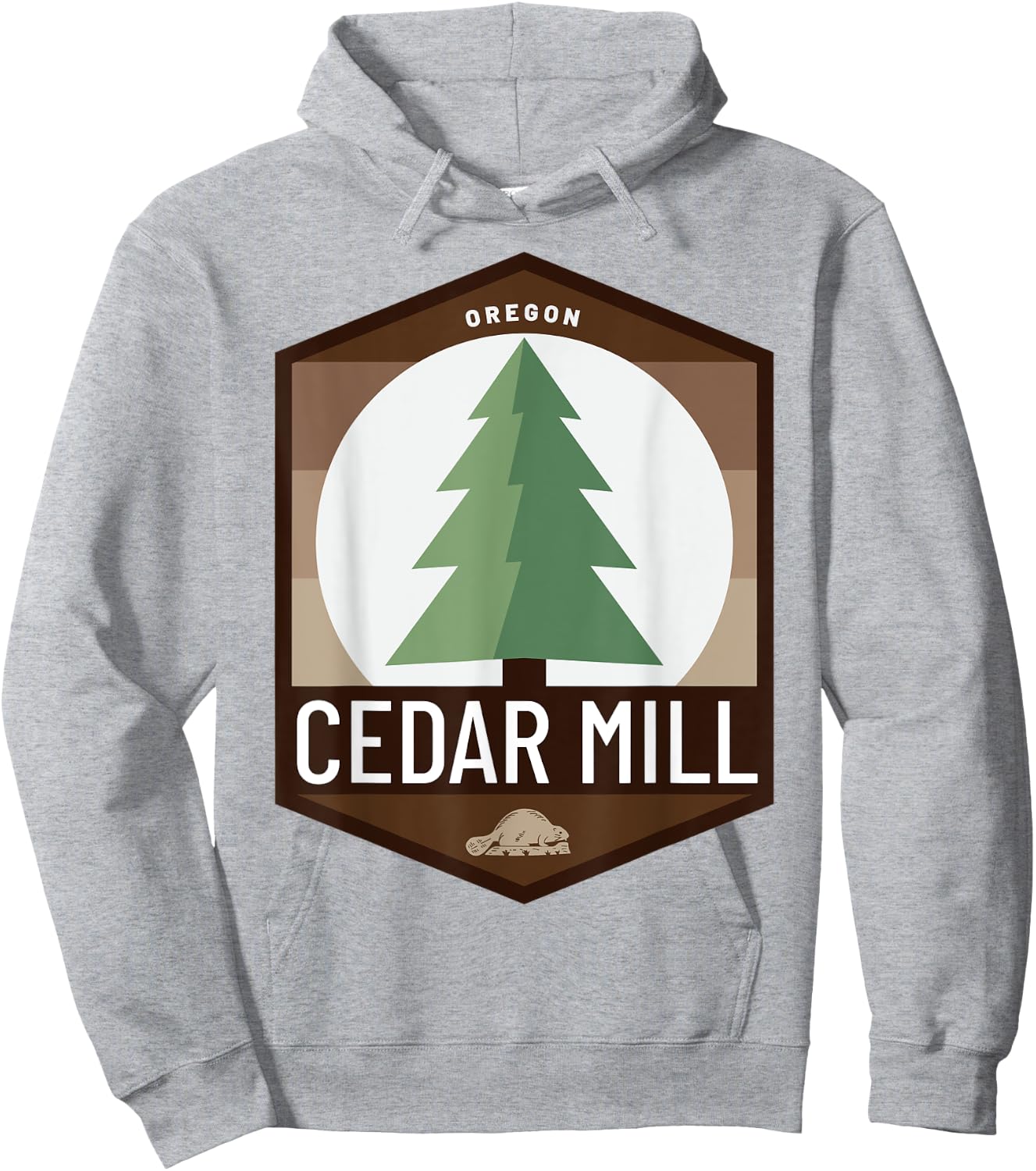 Cedar Mill Oregon OR Douglas Fir Tree Beaver Pine Badge Hoodie - Hoodie | Ash