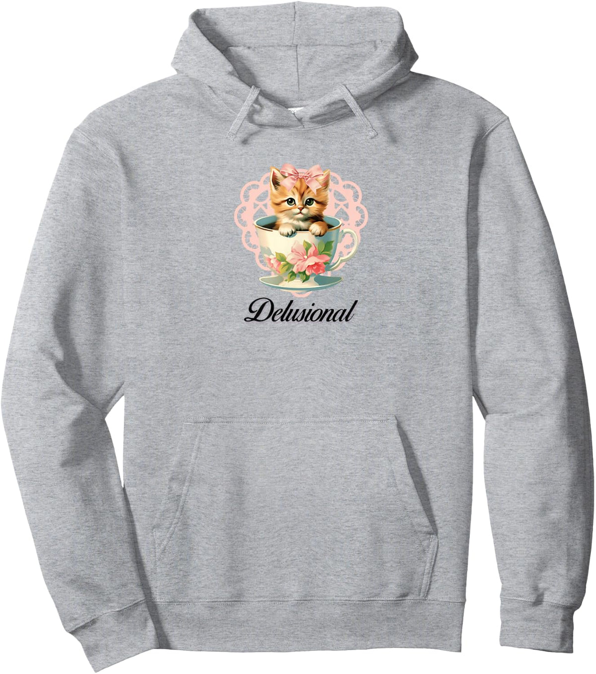 Delusional Coquette Cat Kitten Pink Bow Ribbon Y2K Aesthetic Hoodie - Hoodie | Ash