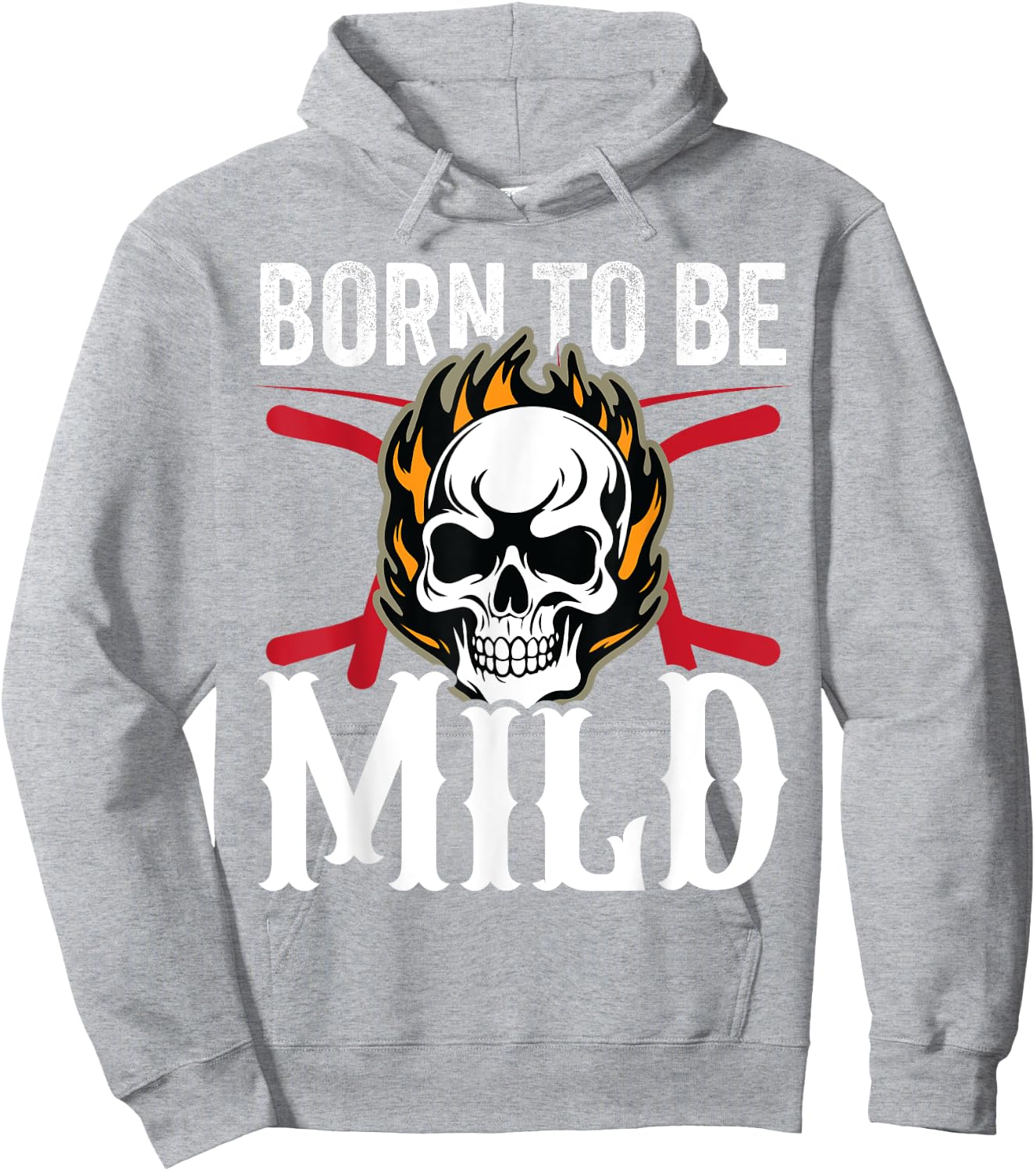 Funny Sarcastic Born to Be Mild Skull with Flames Biker Hoodie - Hoodie | Ash