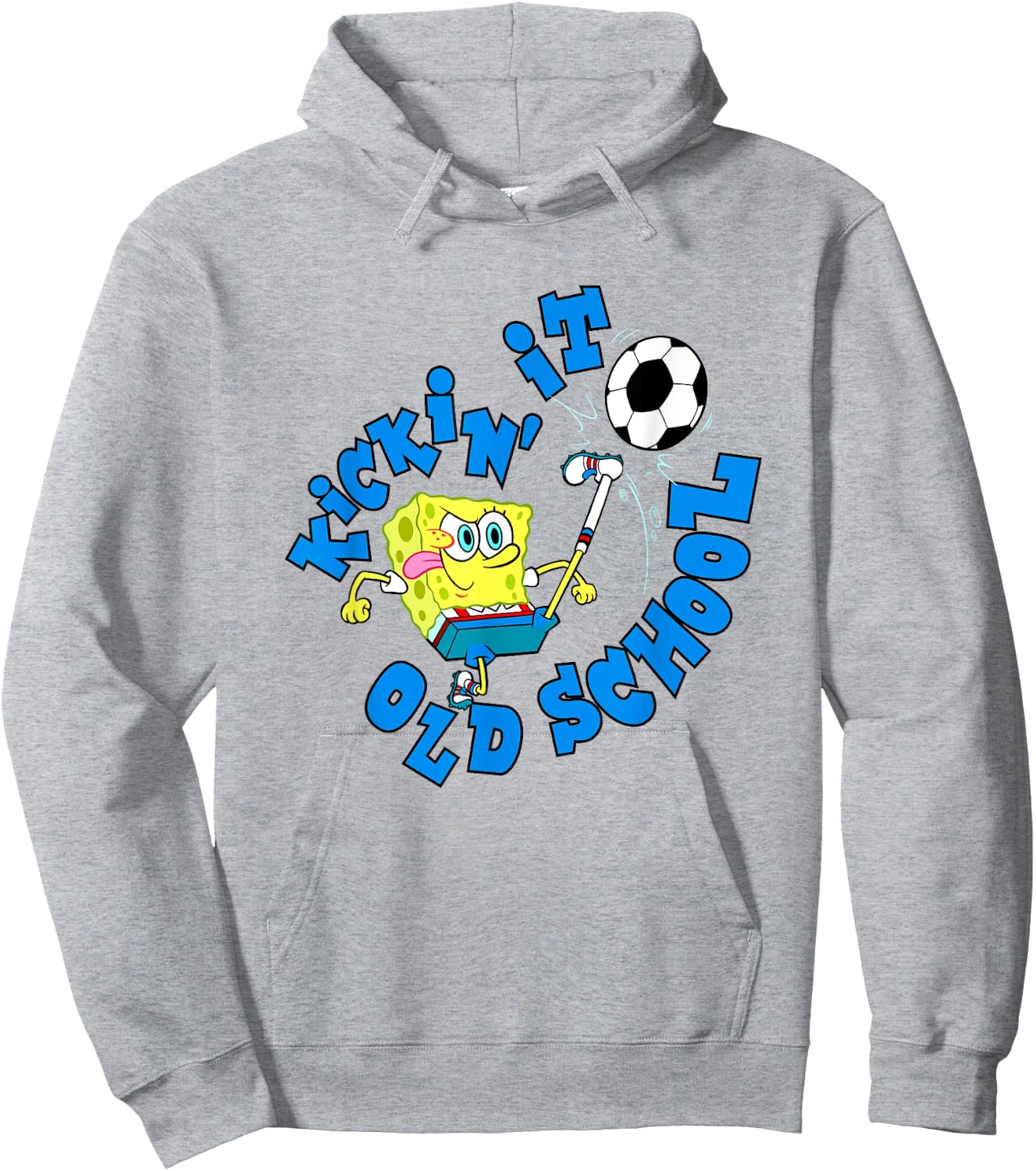 SpongeBob SquarePants Kickin' It Old School Playing Soccer Hoodie - Hoodie | Ash