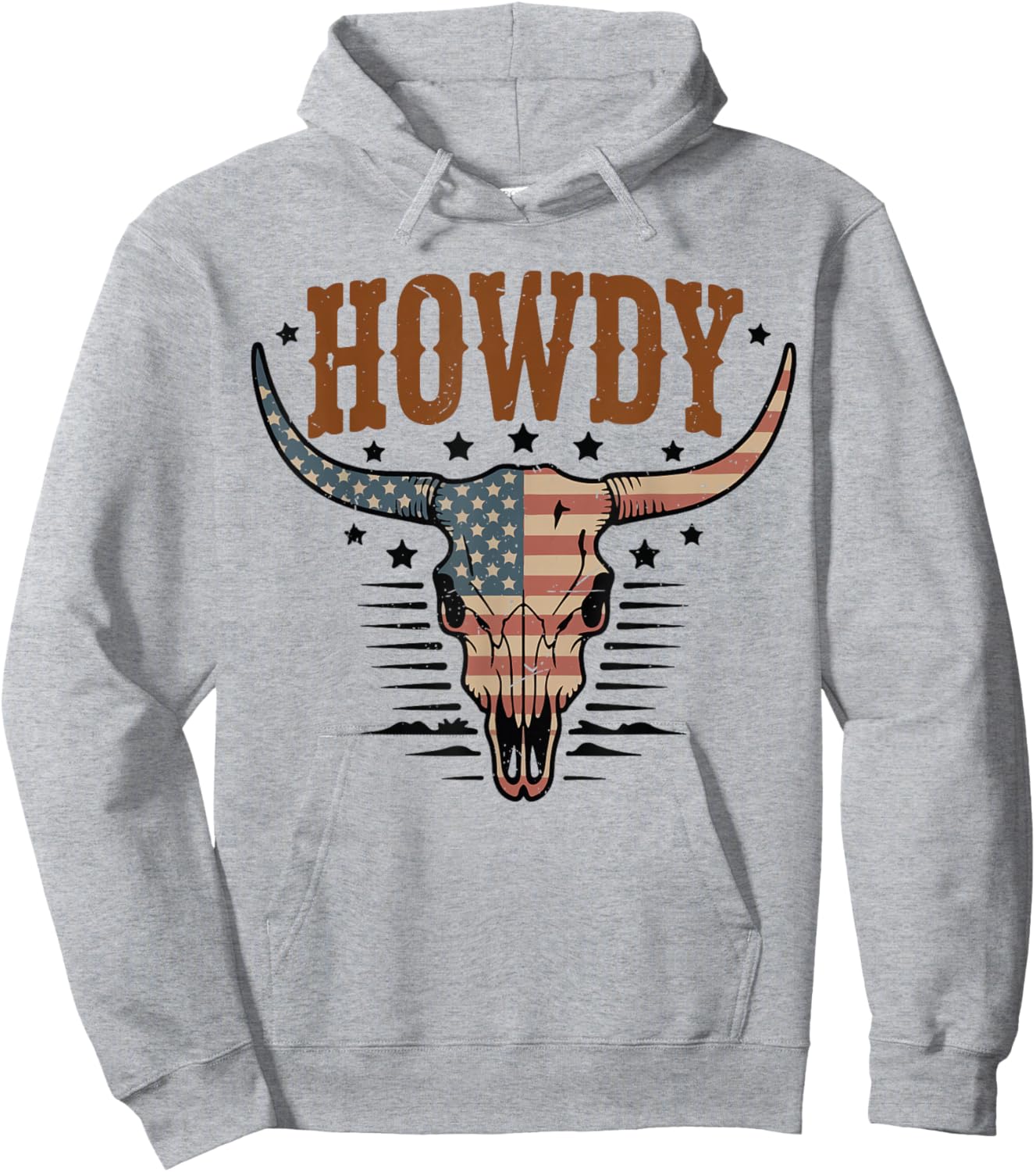 Howdy Cow-Skull American Flag Cowboy Western Rodeo Toddler Hoodie - Hoodie | Ash
