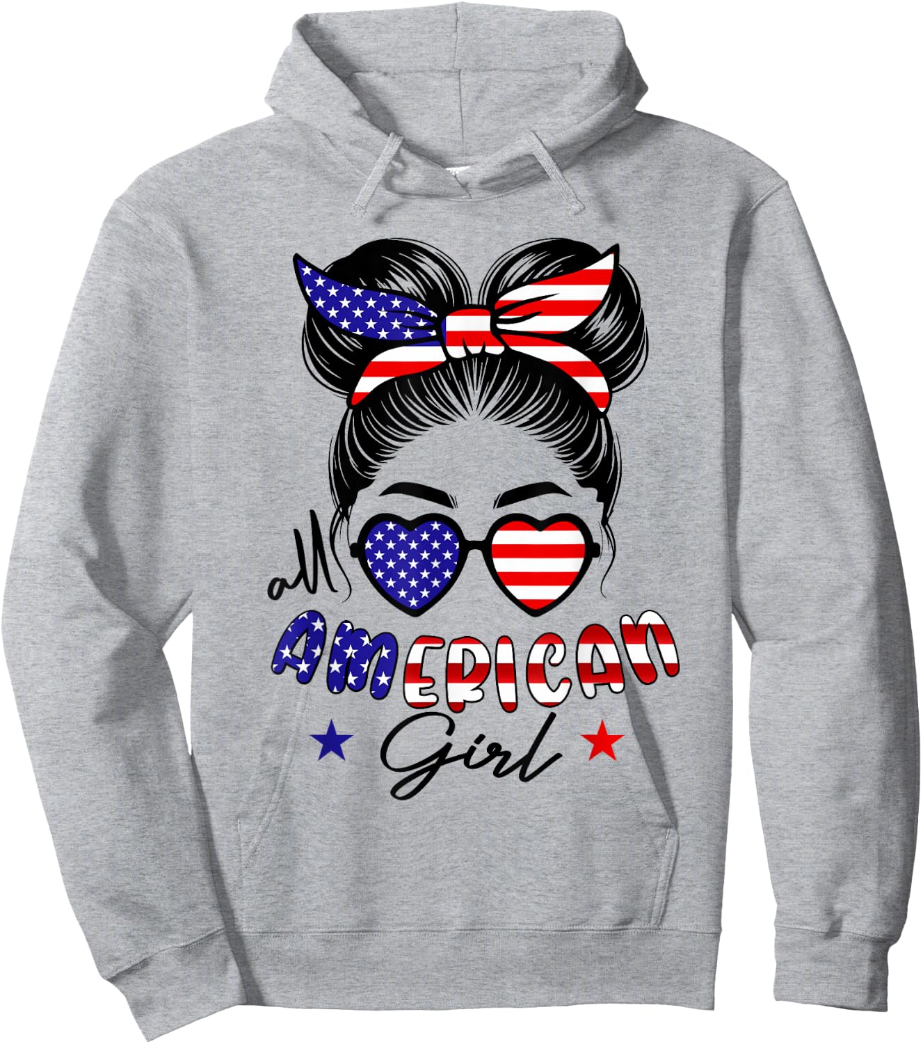 All american girl 4th of july women messy bun usa flag Hoodie - Hoodie | Ash