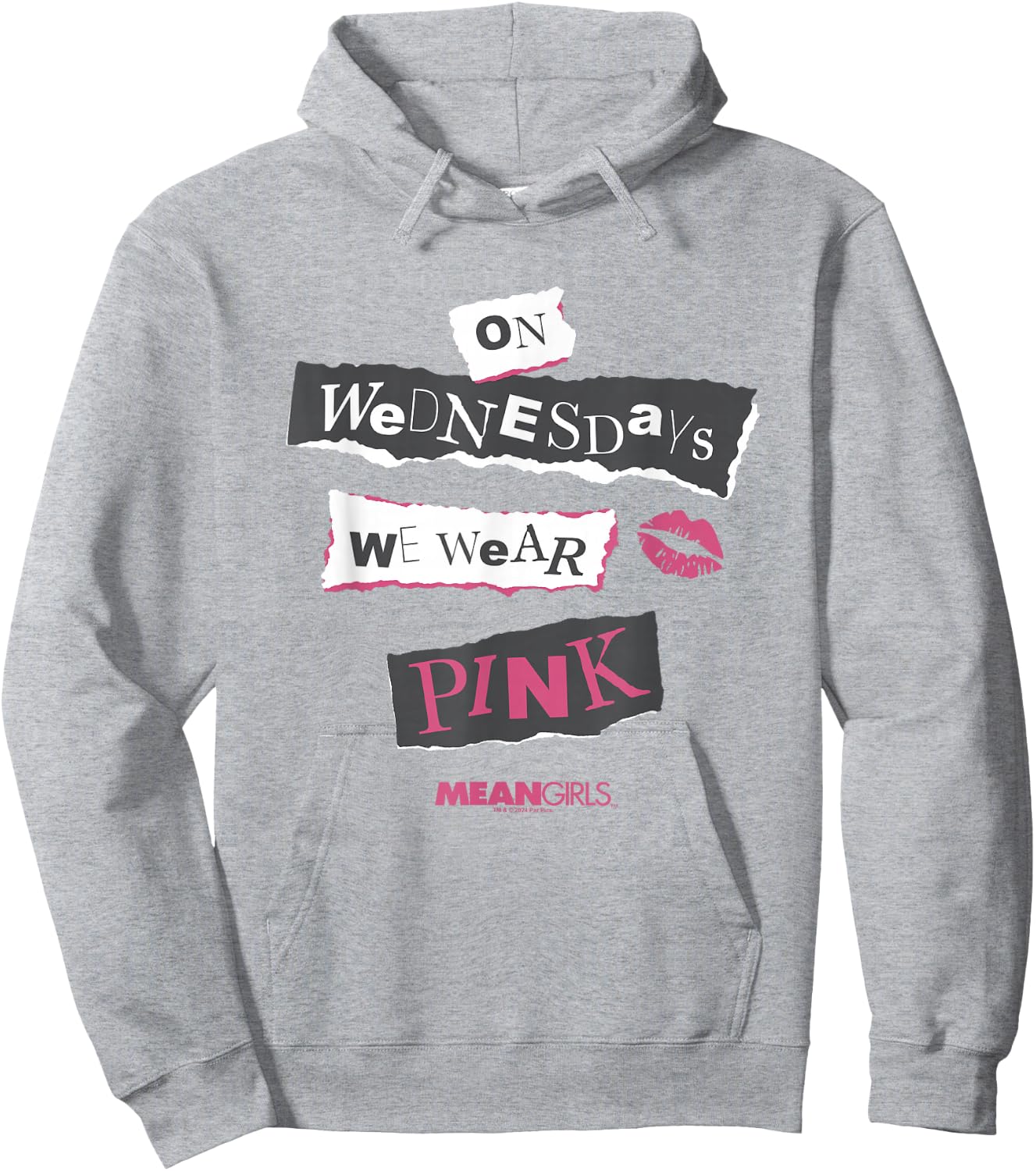 Mean Girls On Wednesdays We Wear Pink Big Chest Text Logo Hoodie - Hoodie | Ash