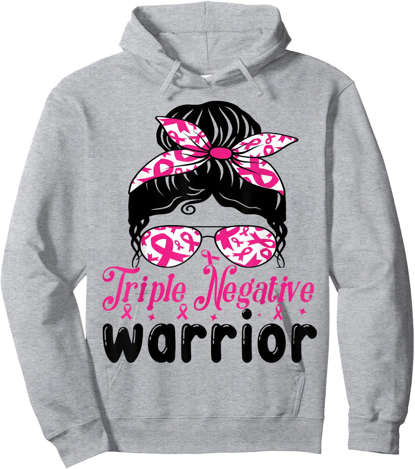 Triple Negative Warrior messy bun Breast Cancer Awareness Hoodie - Hoodie | Ash