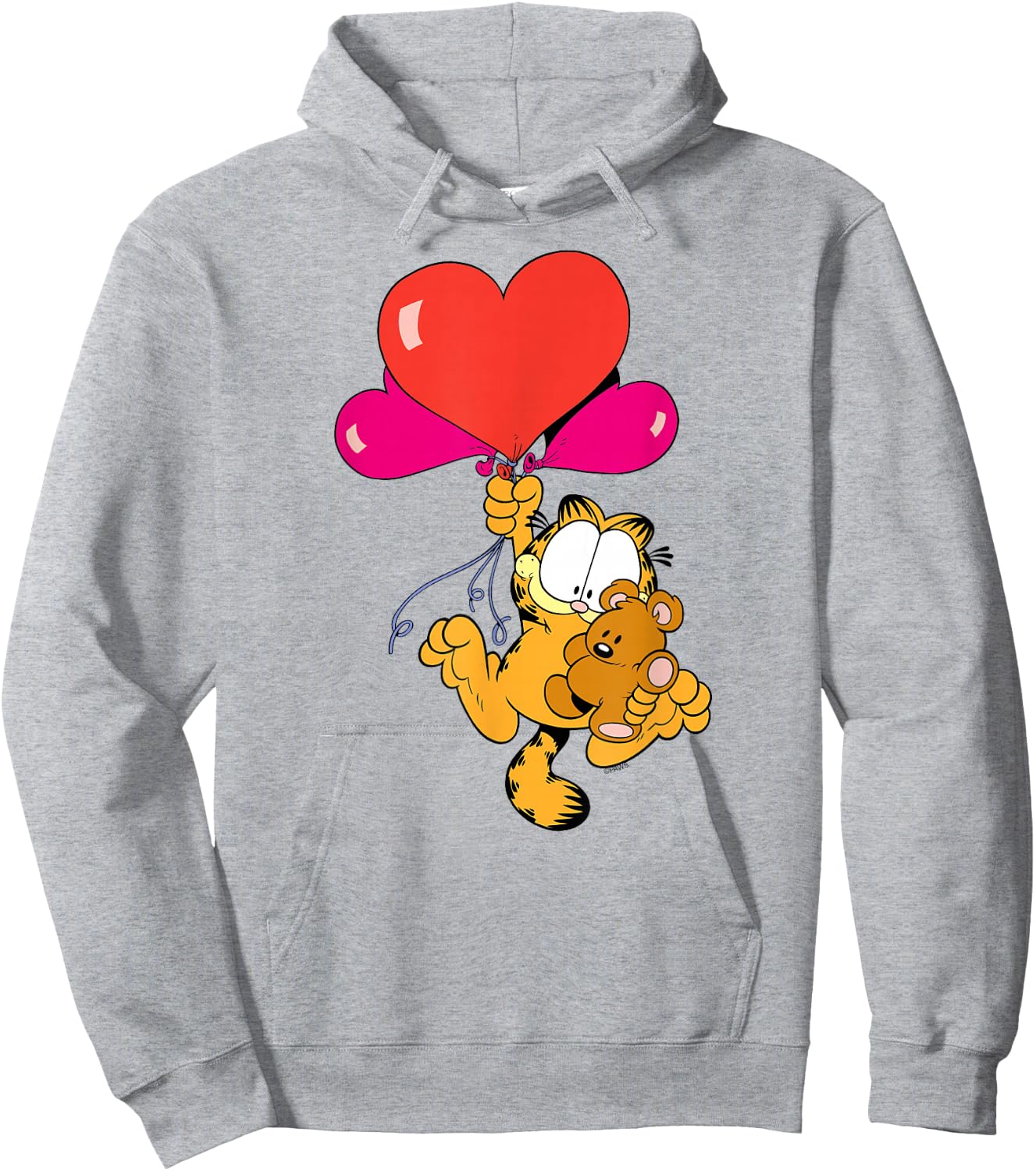 Garfield Heart Balloons with Pooky Valentine's Day Cat Hoodie - Hoodie | Ash