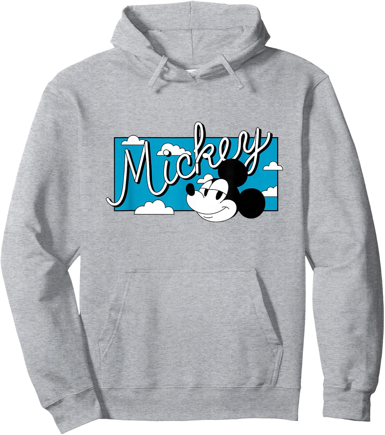 Disney Mickey And Friends Retro Mickey Head Big Chest Logo Hoodie - Hoodie | Ash