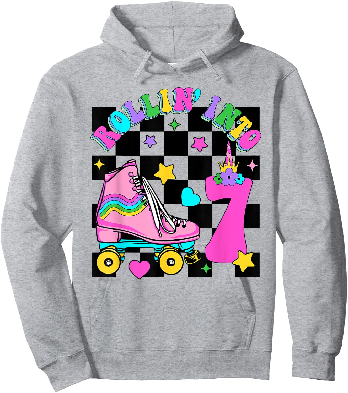 Rolling Into 7 Years Old Skater 7th Birthday Kids Girls Hoodie - Hoodie | Ash