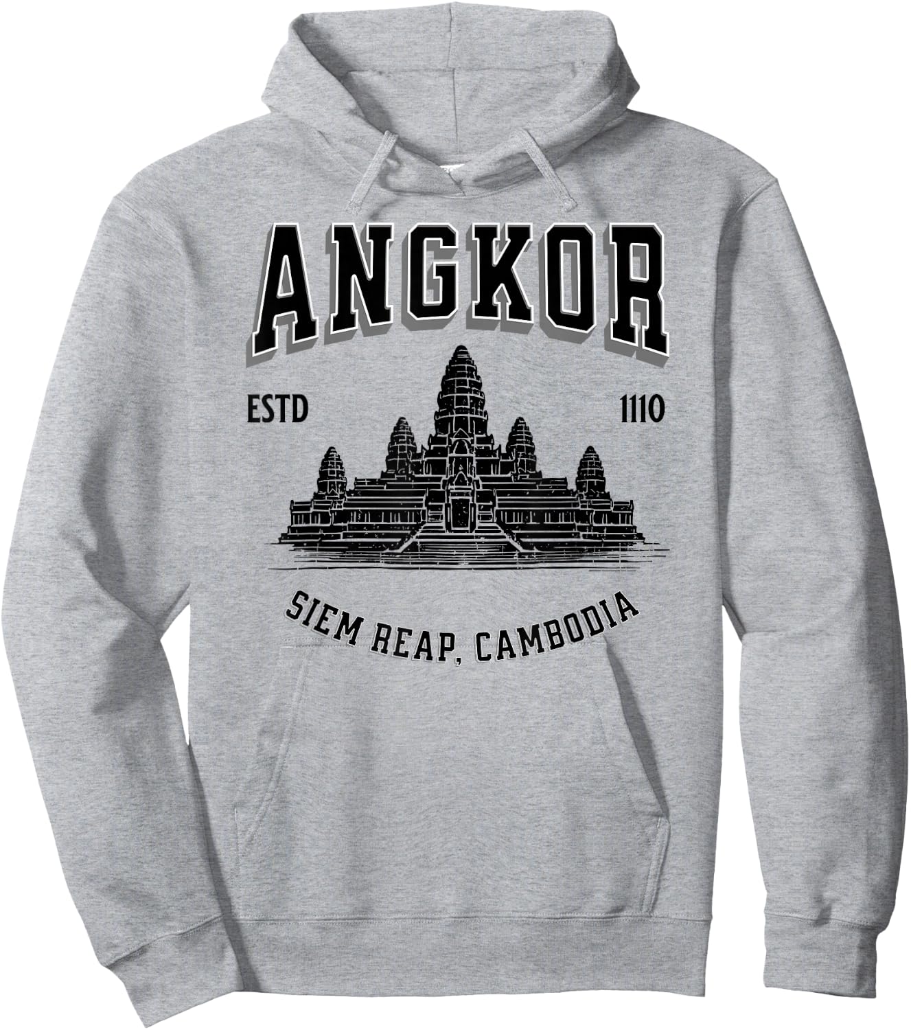 Minimalistic Old School Angkor Wat Design Sporty Hoodie - Hoodie | Ash