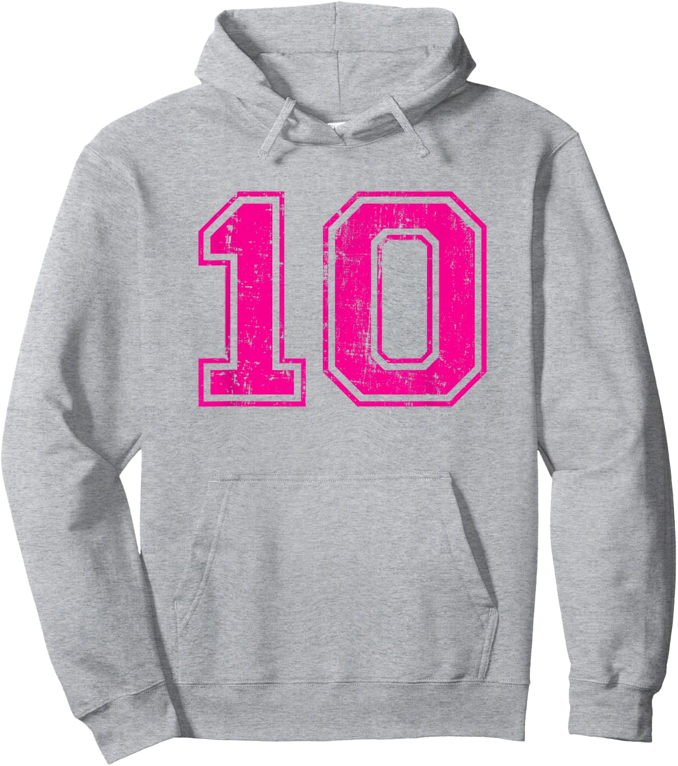 Number 10 Ten Varsity Distressed Vintage Sport Team Player's Hoodie - Hoodie | Ash
